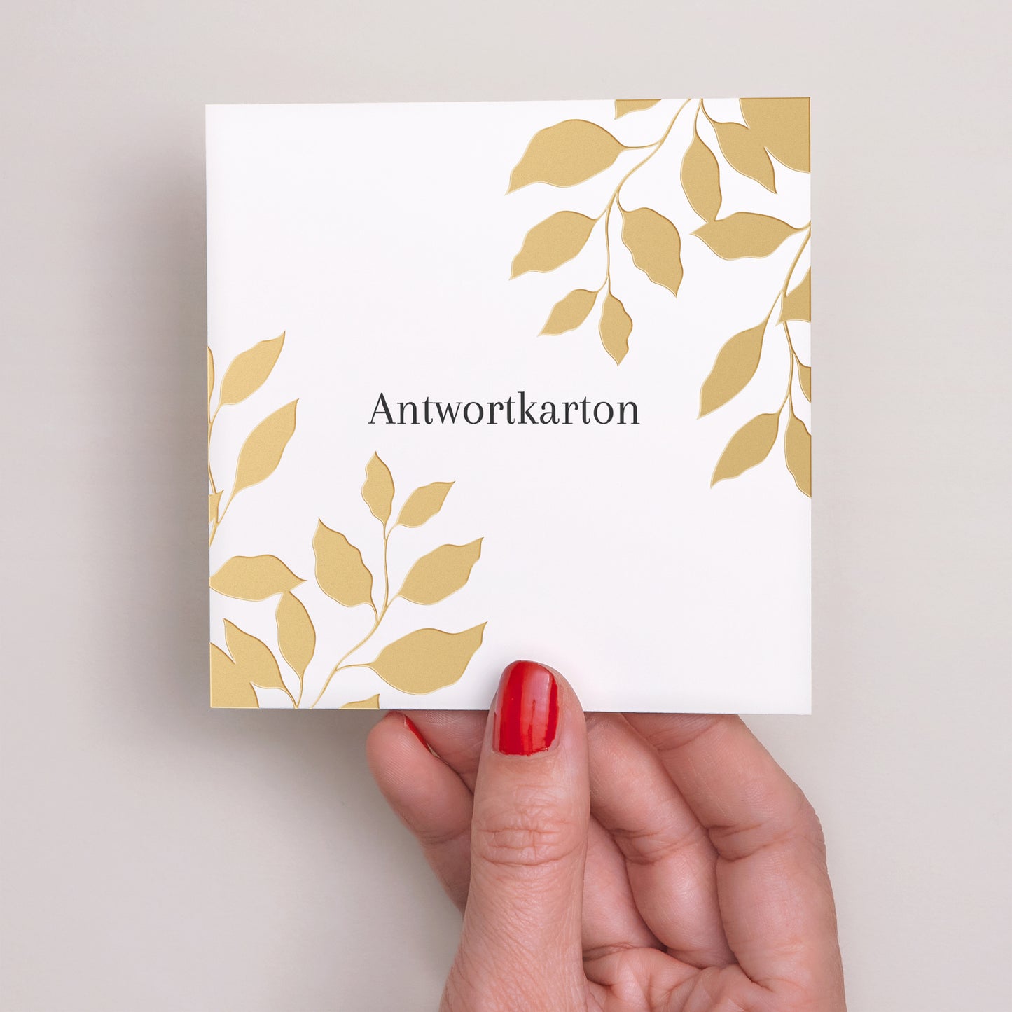 Antwortkarte Hochzeit Quadrat goldenes Laub foto N° 2