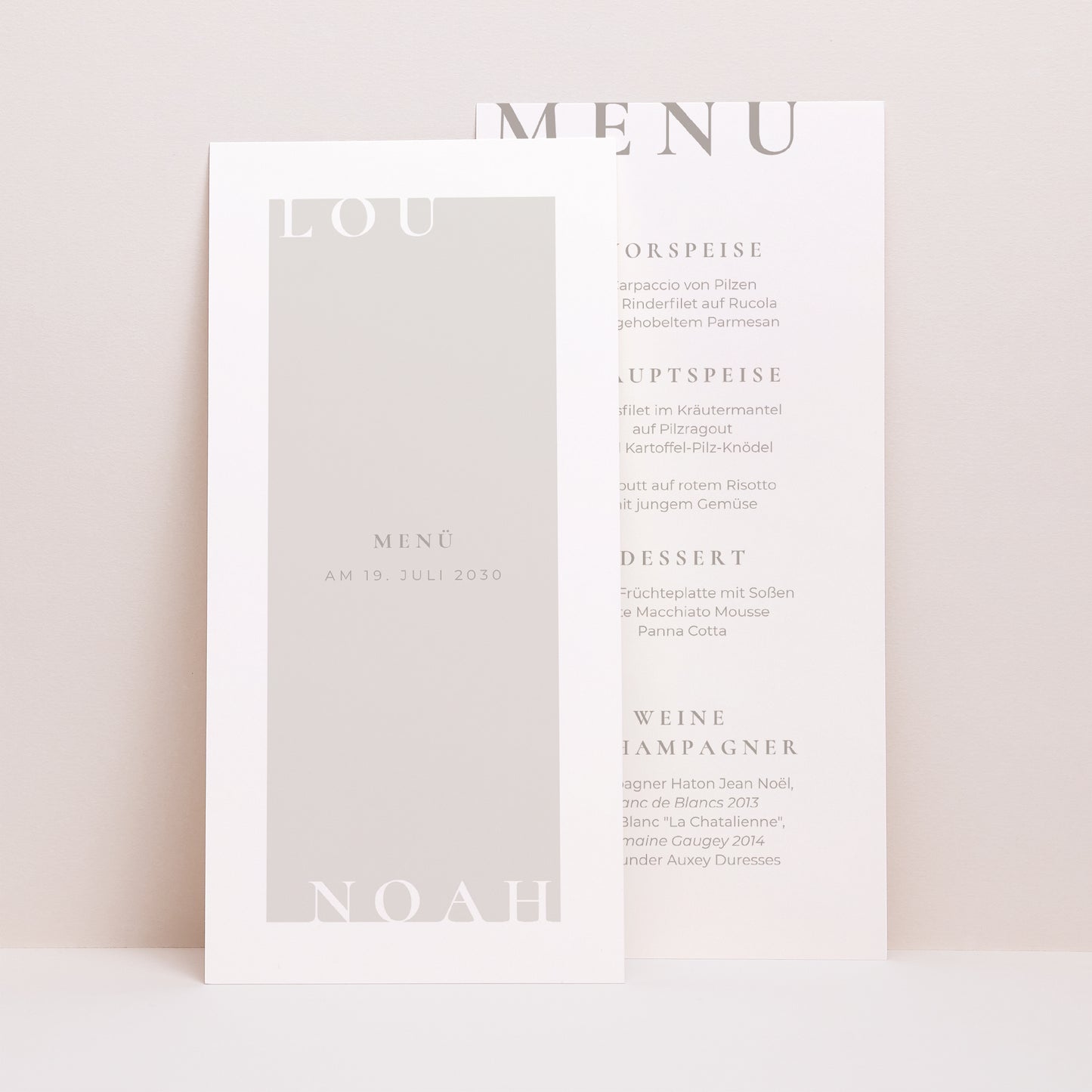 Menükarte Hochzeit Panoramatisches Porträt Typo und Beige foto N° 1
