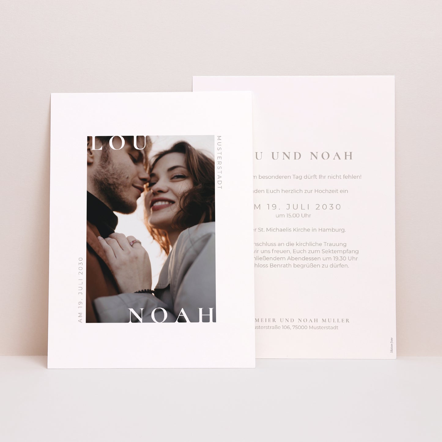Einladungskarte Hochzeit Typo und Beige foto N° 1