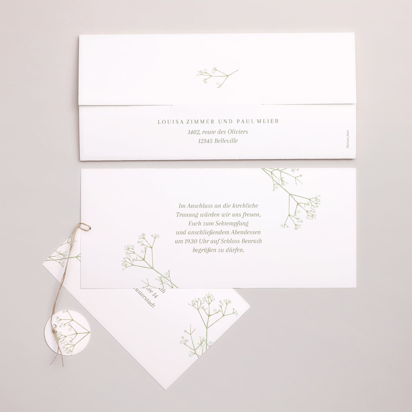 Hochzeitseinladung Mappe 2 Karten, Etikett Gypsophila-Kranz foto N° 4