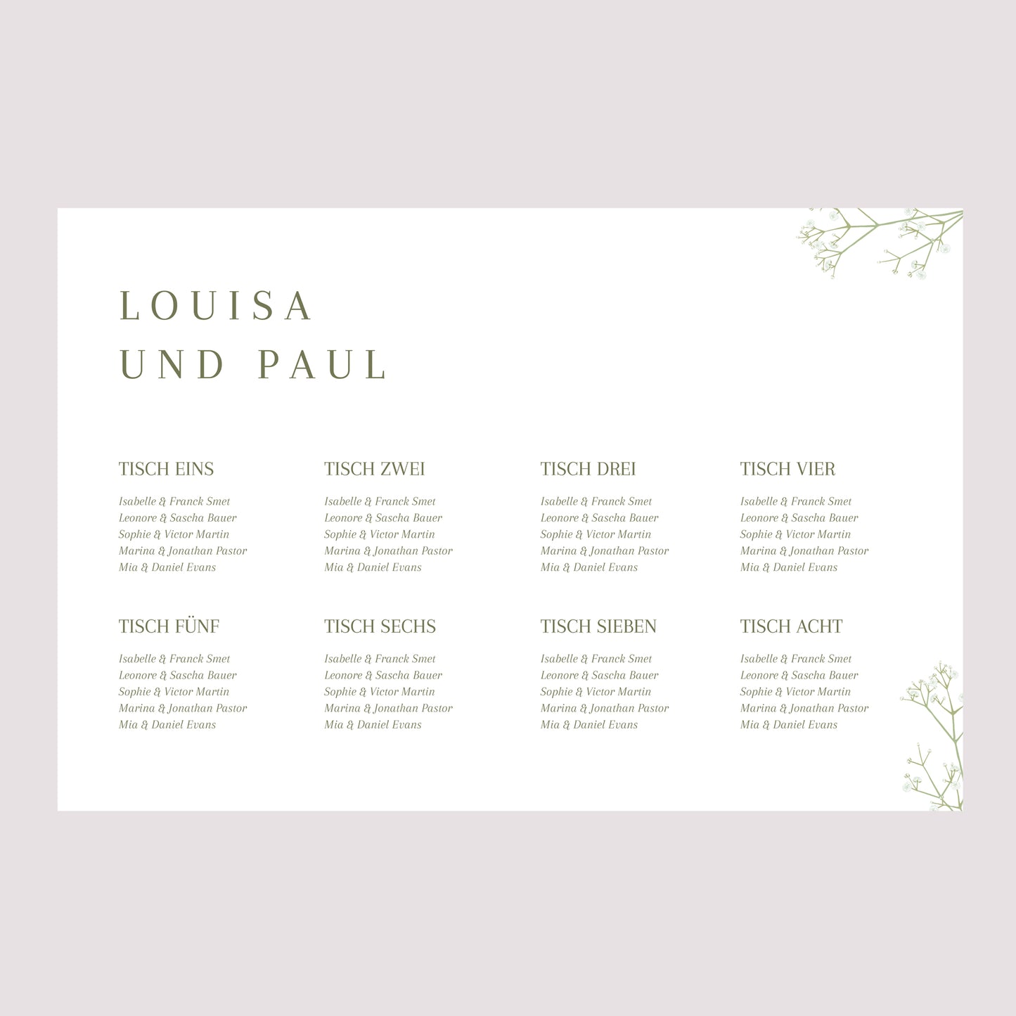 Sitzplan Hochzeit Landschaft Gypsophila-Kranz foto N° 2