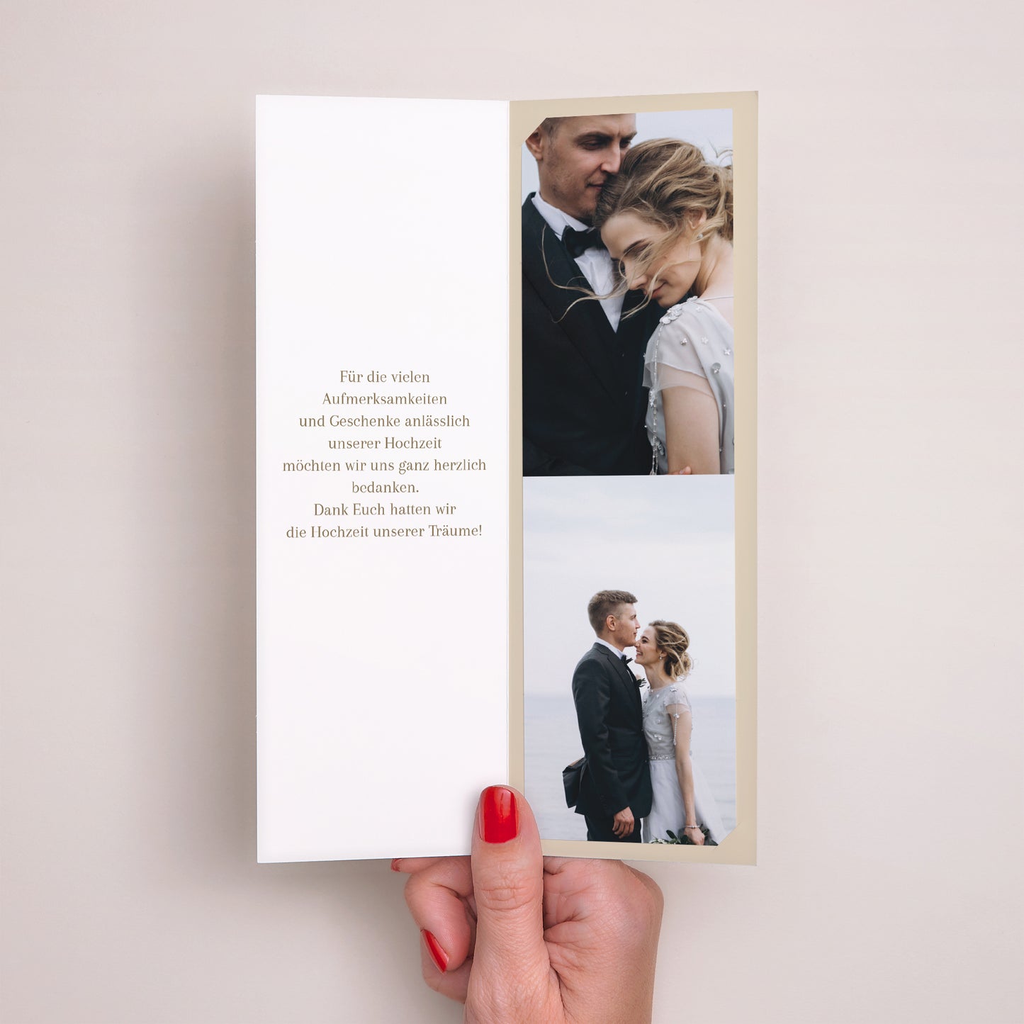 Dankeskarte Hochzeit Fotoautomaten Lesezeichen Elegante Gipskraut foto N° 2