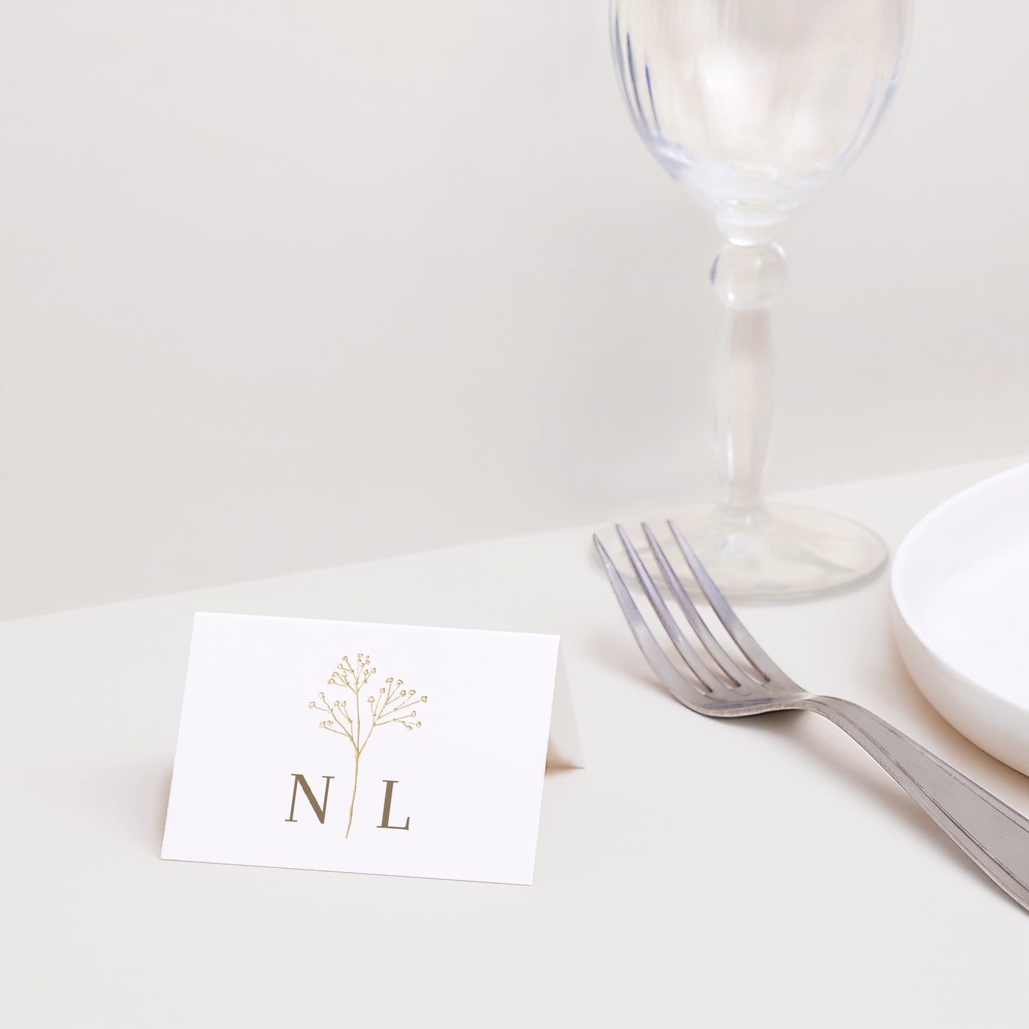 Tischkarten Hochzeit Quer Elegante Gipskraut foto N° 2