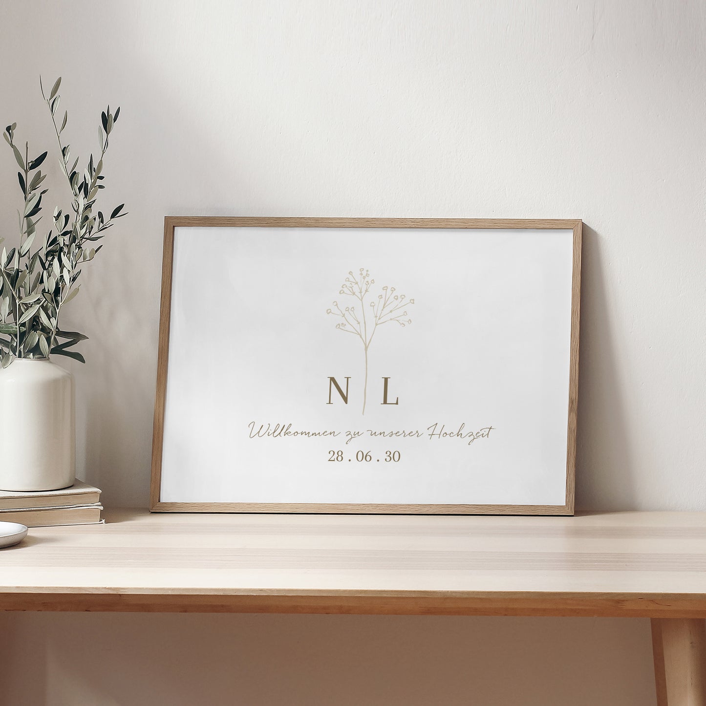 Begrüßungstafel Hochzeit Landschaft 90 x 60 cm Elegante Gipskraut foto N° 2