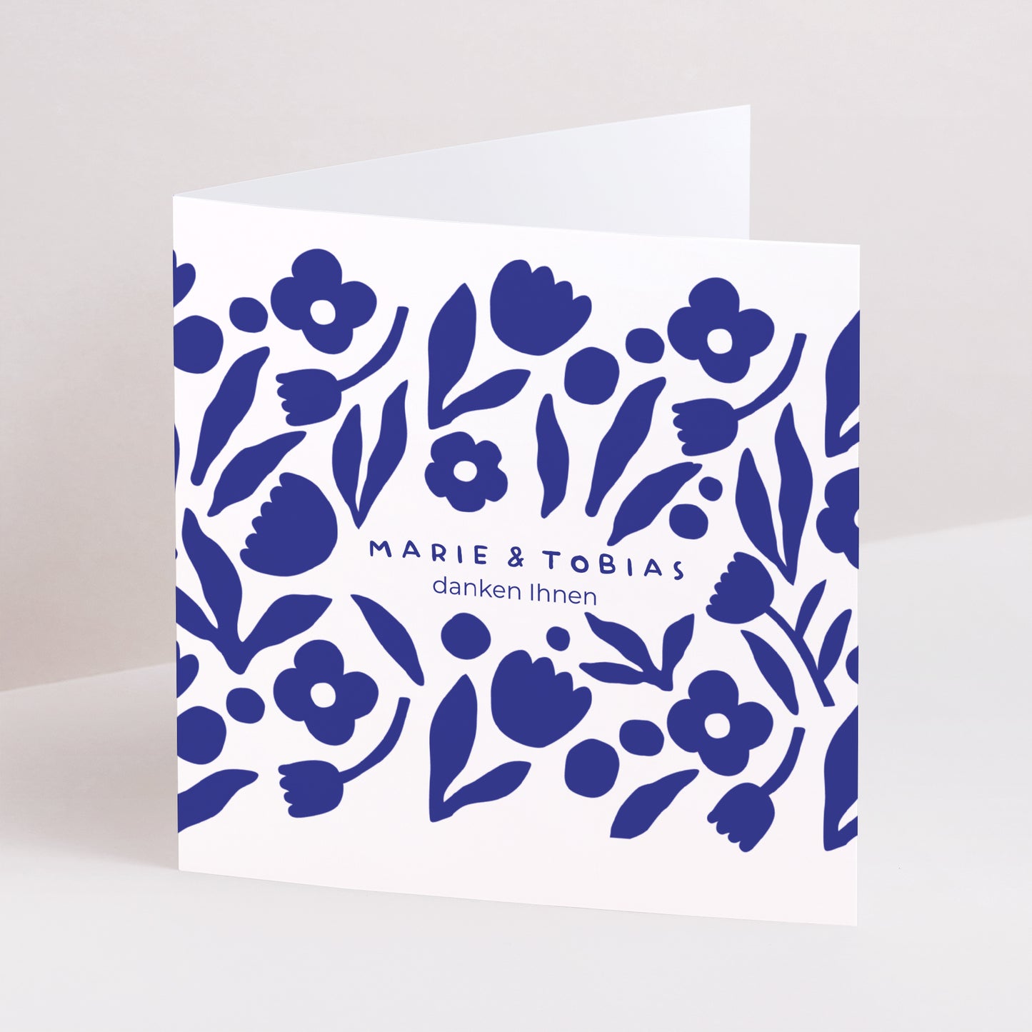 Dankeskarte Hochzeit Doppelflügiges Quadrat Blau Majorelle foto N° 1