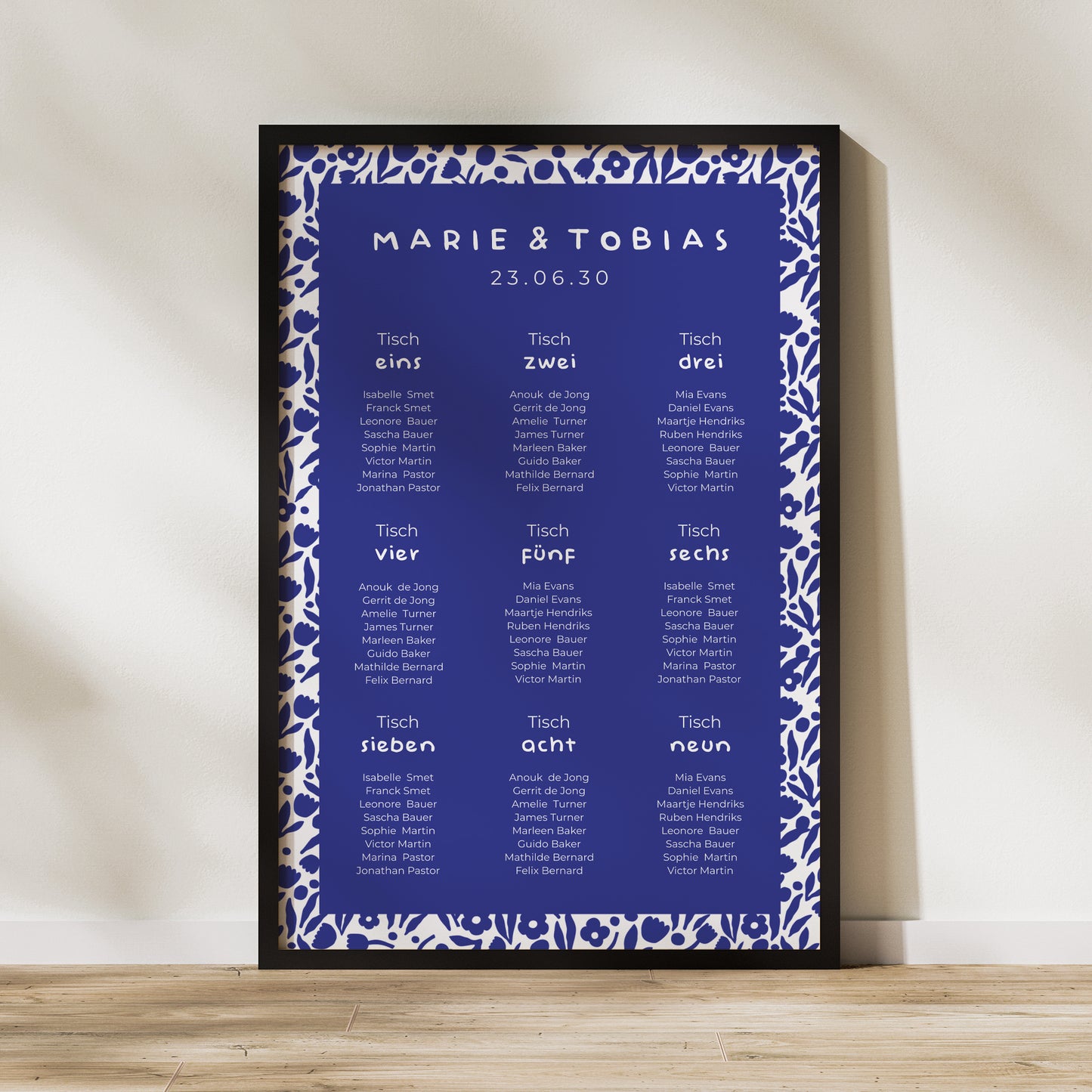 Sitzplan Hochzeit Porträt 60 x 90 cm Blau Majorelle foto N° 1