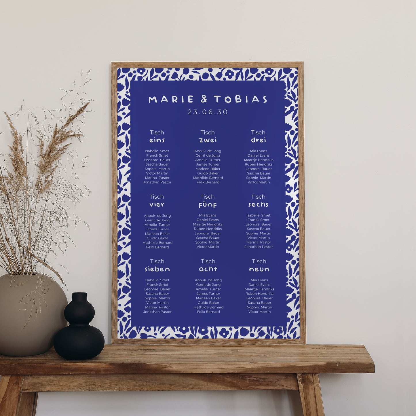 Sitzplan Hochzeit Porträt 60 x 90 cm Blau Majorelle foto N° 2