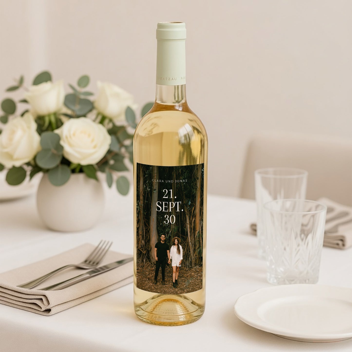 Flaschenetikett Hochzeit Porträt Typo Datum foto N° 2