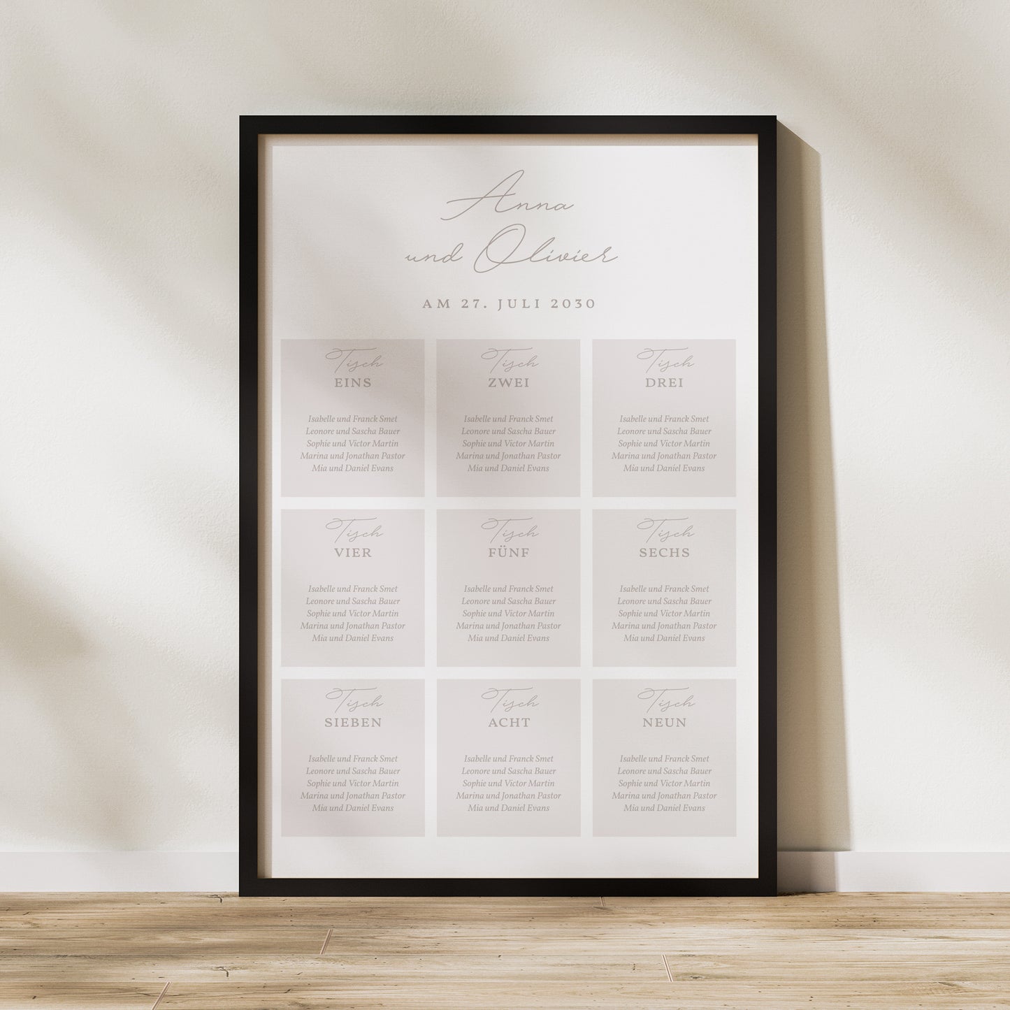 Sitzplan Hochzeit Porträt 60 x 90 cm Typo-Skript Foto II foto N° 1