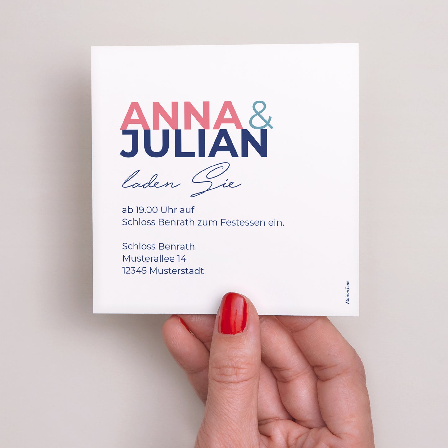 Einladungskarte Hochzeit Quadrat Pink & Blue foto N° 3