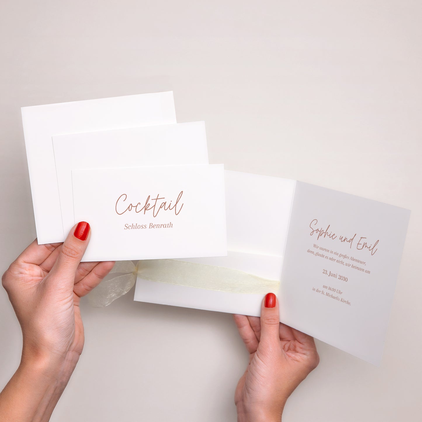 Einladungskarte Hochzeit Quadratische Hülle, 3 Karten, Etikett foto N° 3