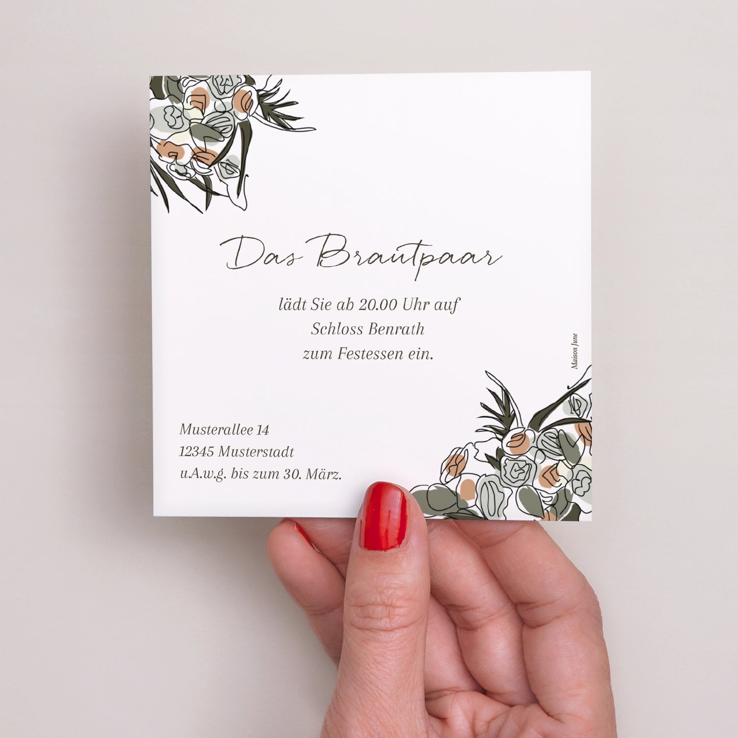 Einladungskarte Hochzeit Quadrat Böhmisches Paar foto N° 3