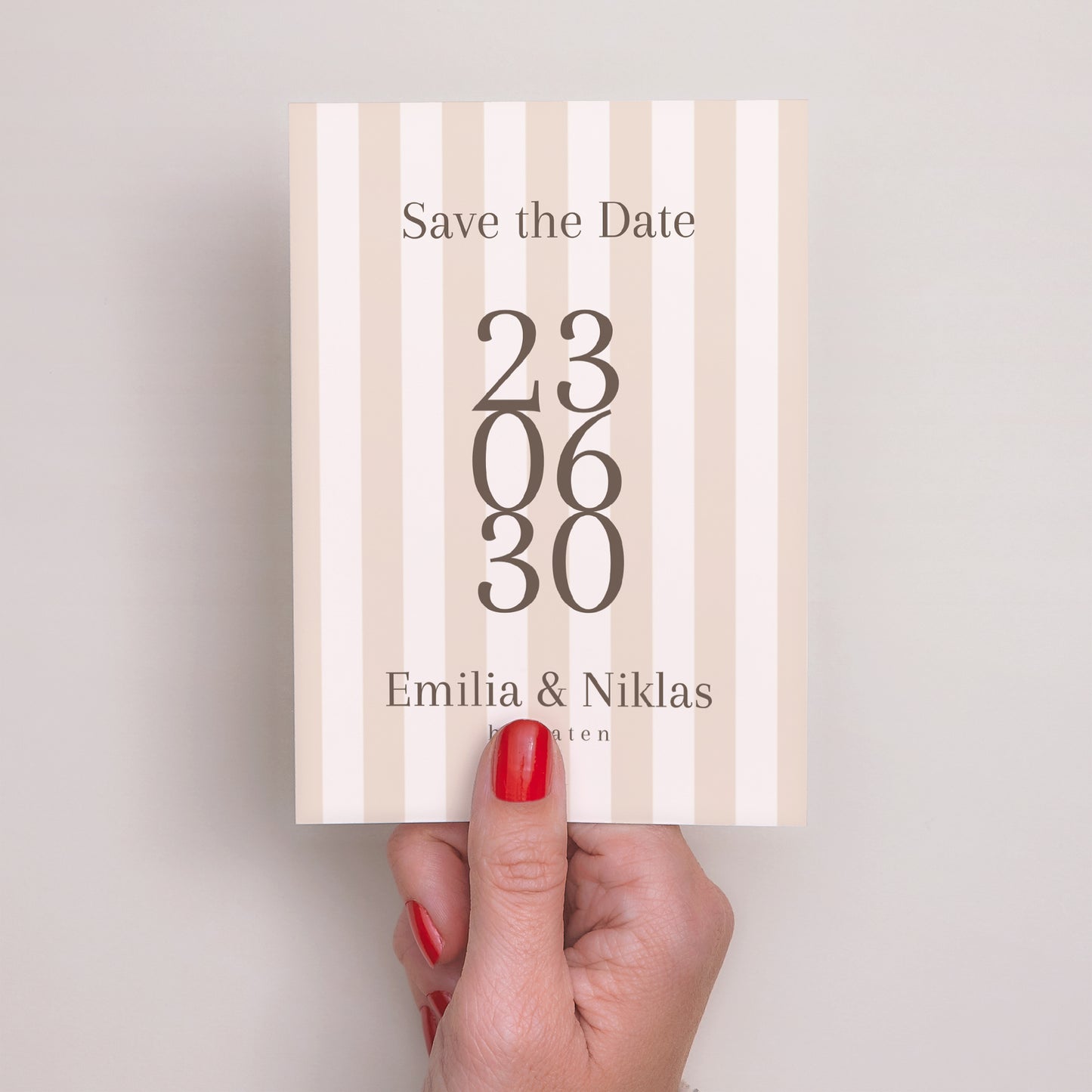 Save the date Karte Hochzeit Porträt Beige Streifen foto N° 2