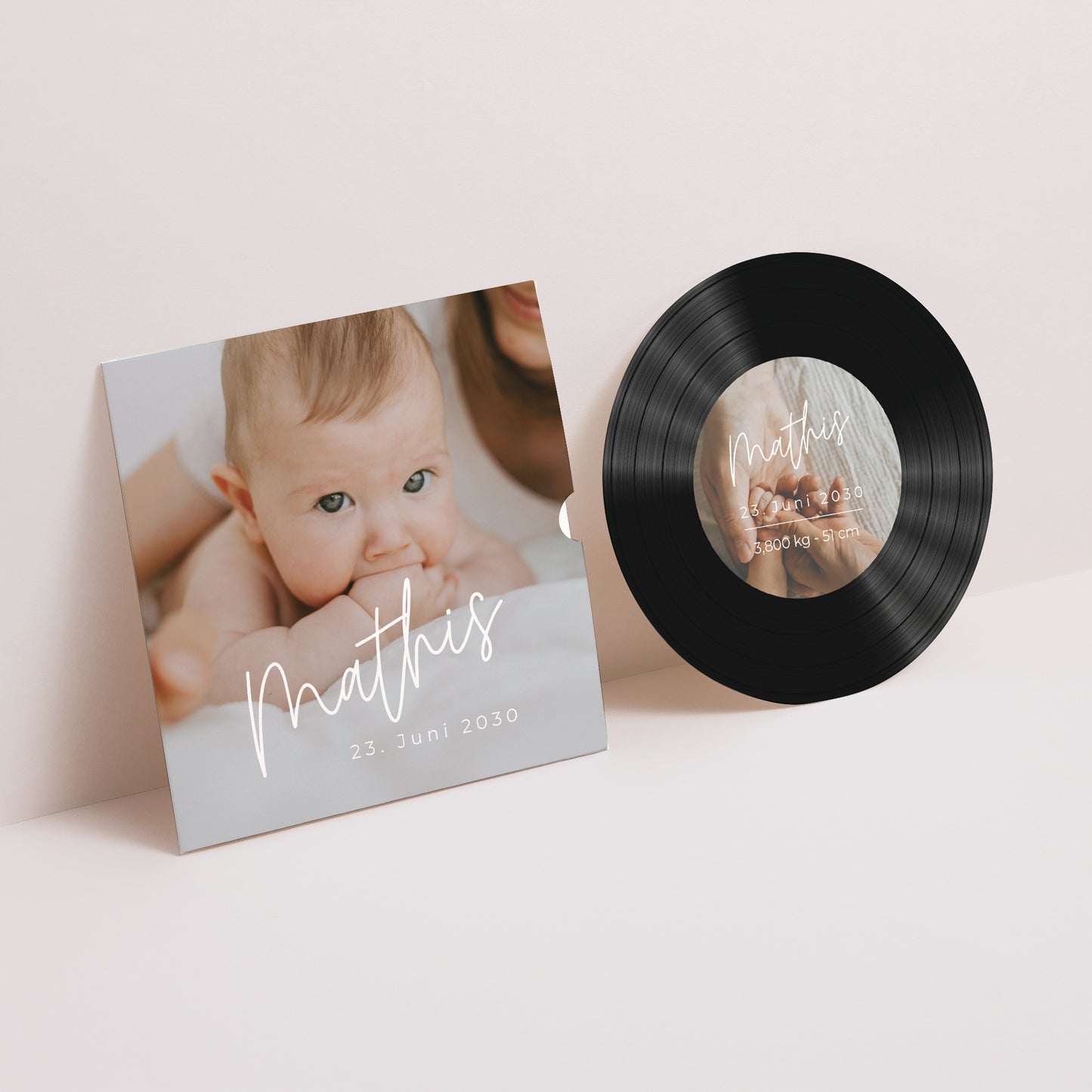 Einladungskarte Geburt Schallplattenhülle single baby foto N° 1