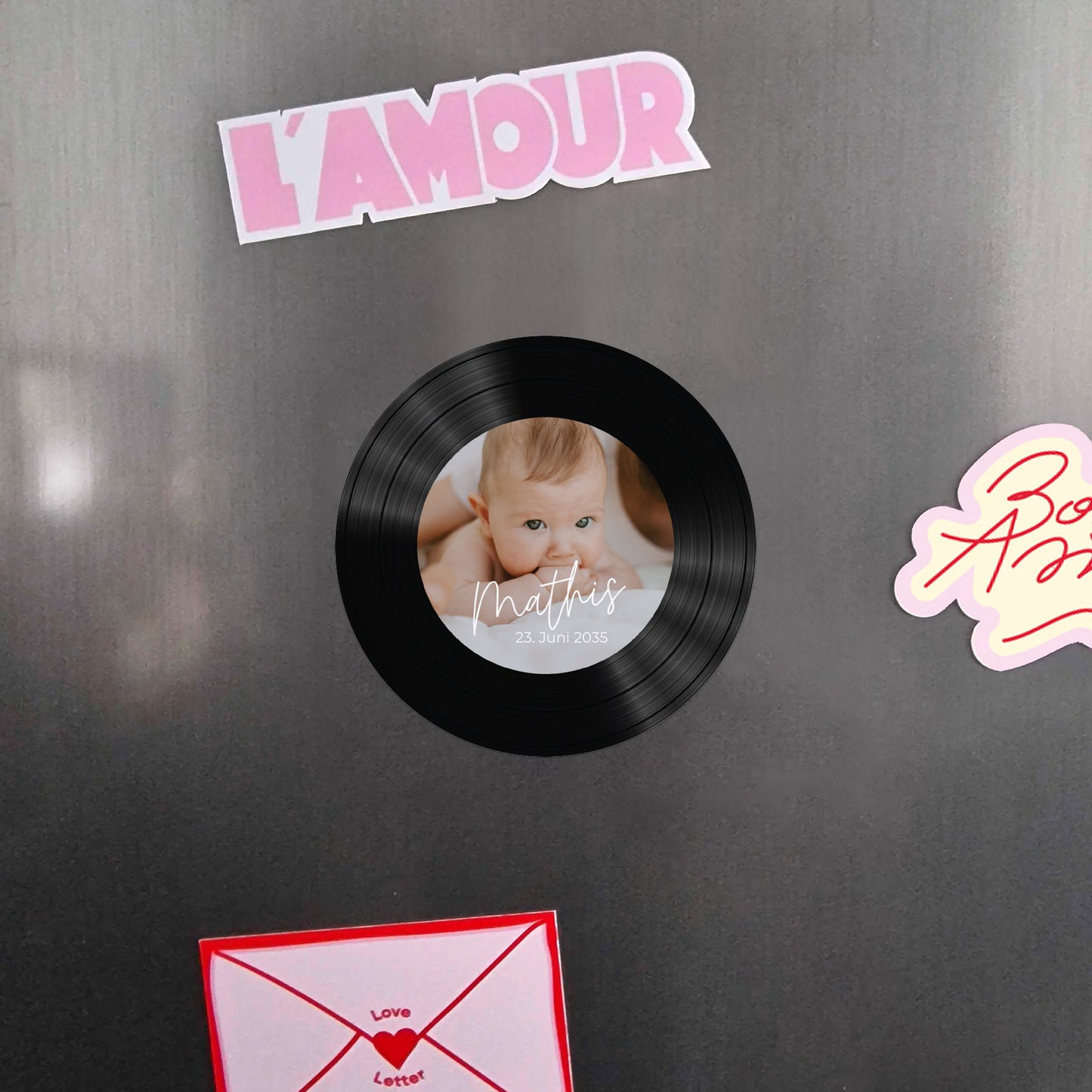 Geburtskarten Set von 8, magnetisch, rund, Ø 10 cm single baby foto N° 4