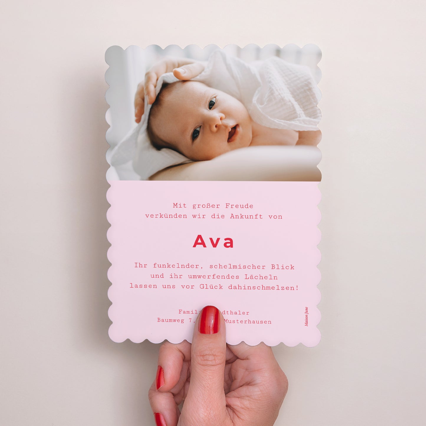 Geburtskarte Porträt, Keksränder Neuer Vichy Pink foto N° 3