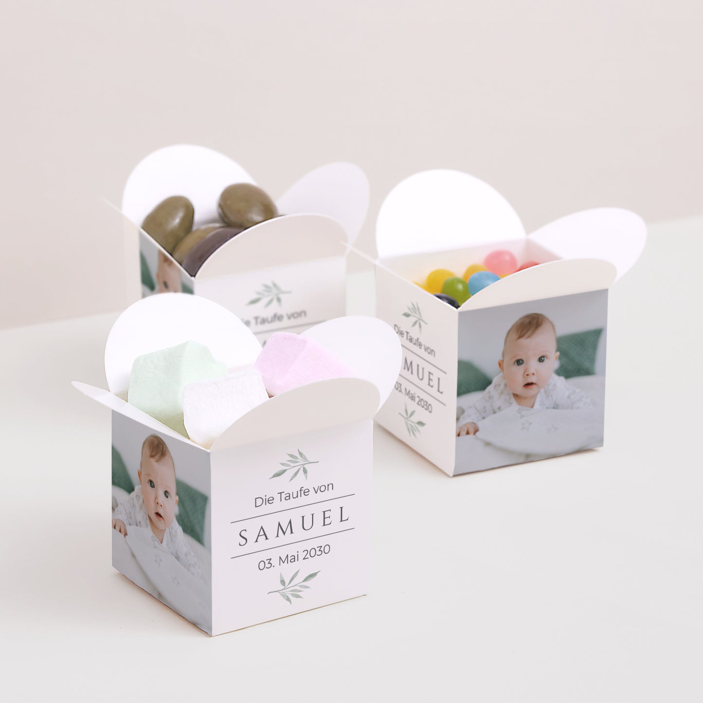 Geschenkbox Taufe Schmetterlingsöffnung Kleine Pflanze foto N° 3