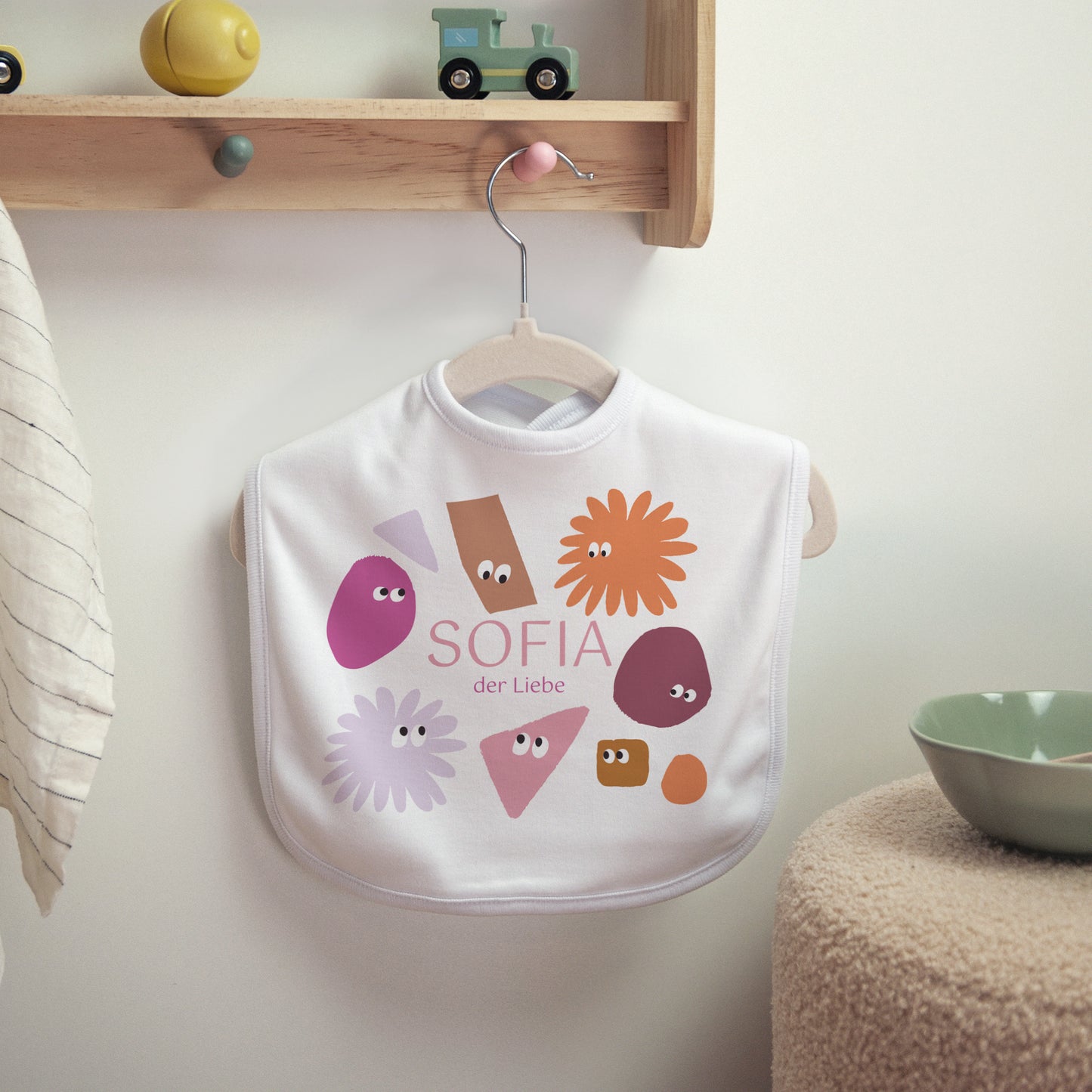 Kinderlätzchen Geburt Stoff Lustige Kleckse Rosa foto N° 2