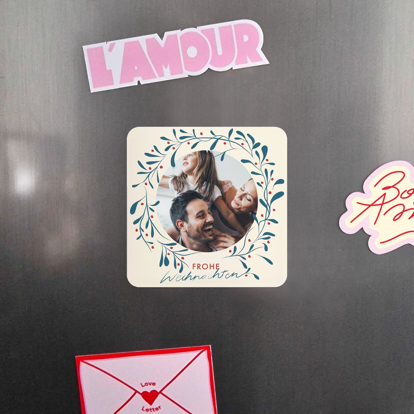 Weihnachtskarte Weihnachten Set von 8, magnetisch, quadratisch mit abgerundeten Ecken Ilex und Glück II foto N° 4