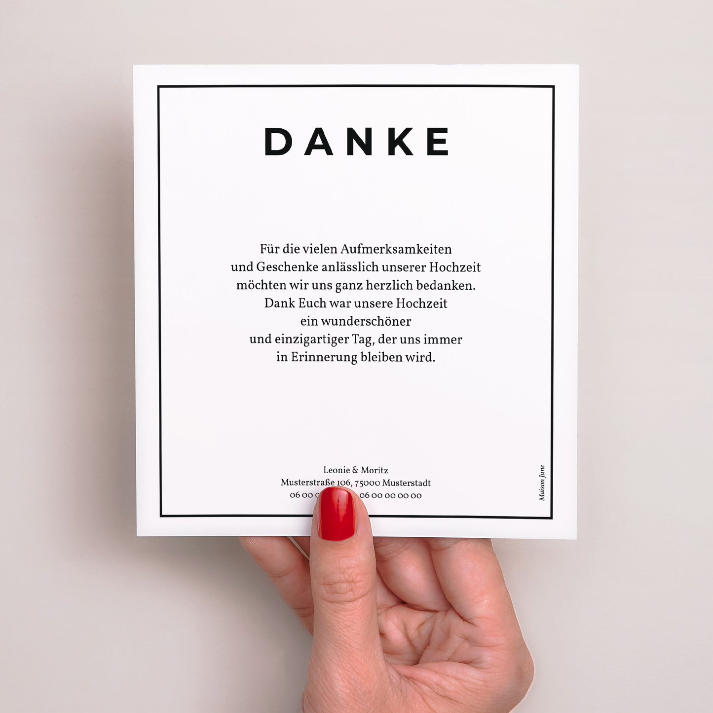Dankeskarte Hochzeit Quadrat unvergessliche Erinnerungen foto N° 3