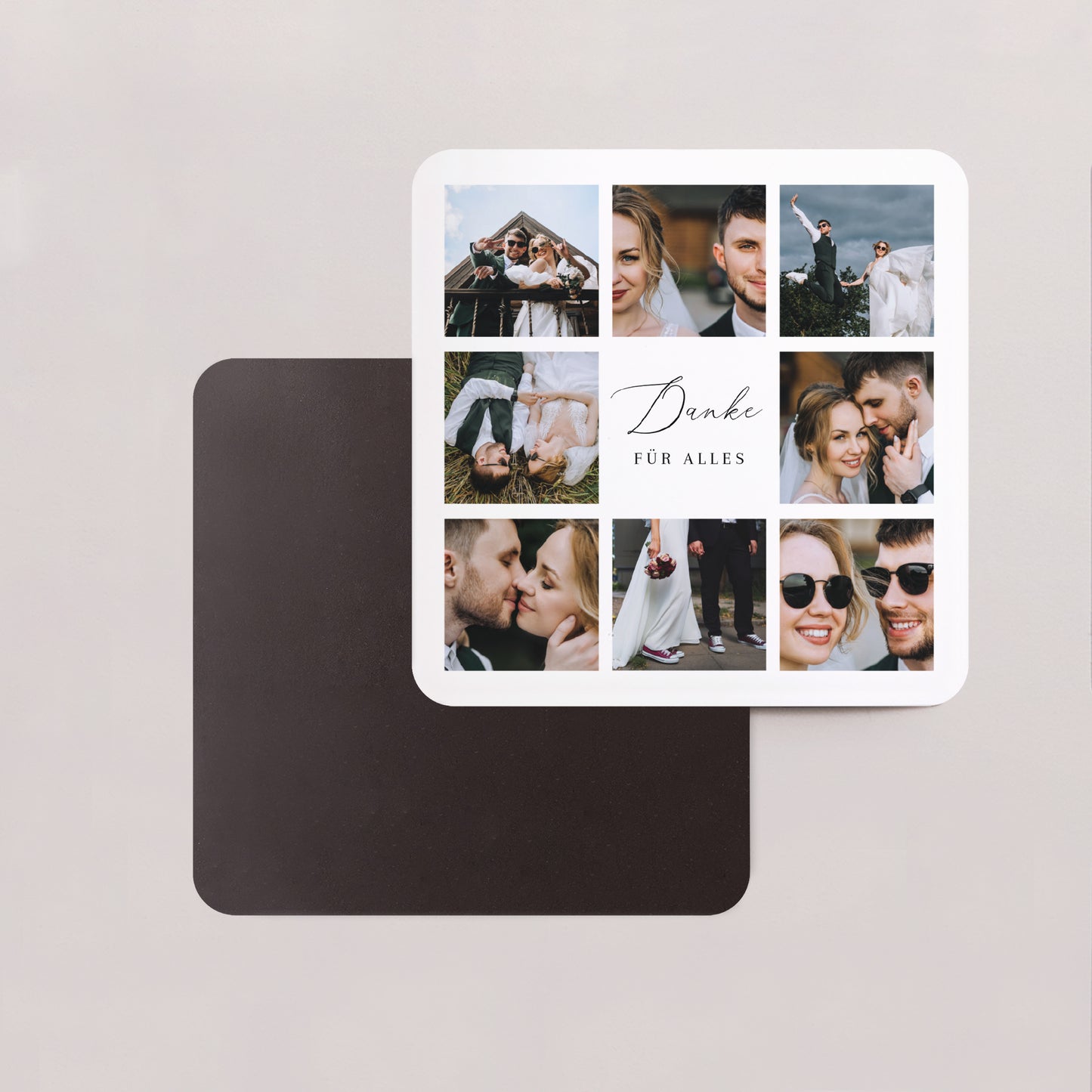 Dankeskarte Hochzeit Set von 8, magnetisch, quadratisch mit abgerundeten Ecken danke in Bildern foto N° 2