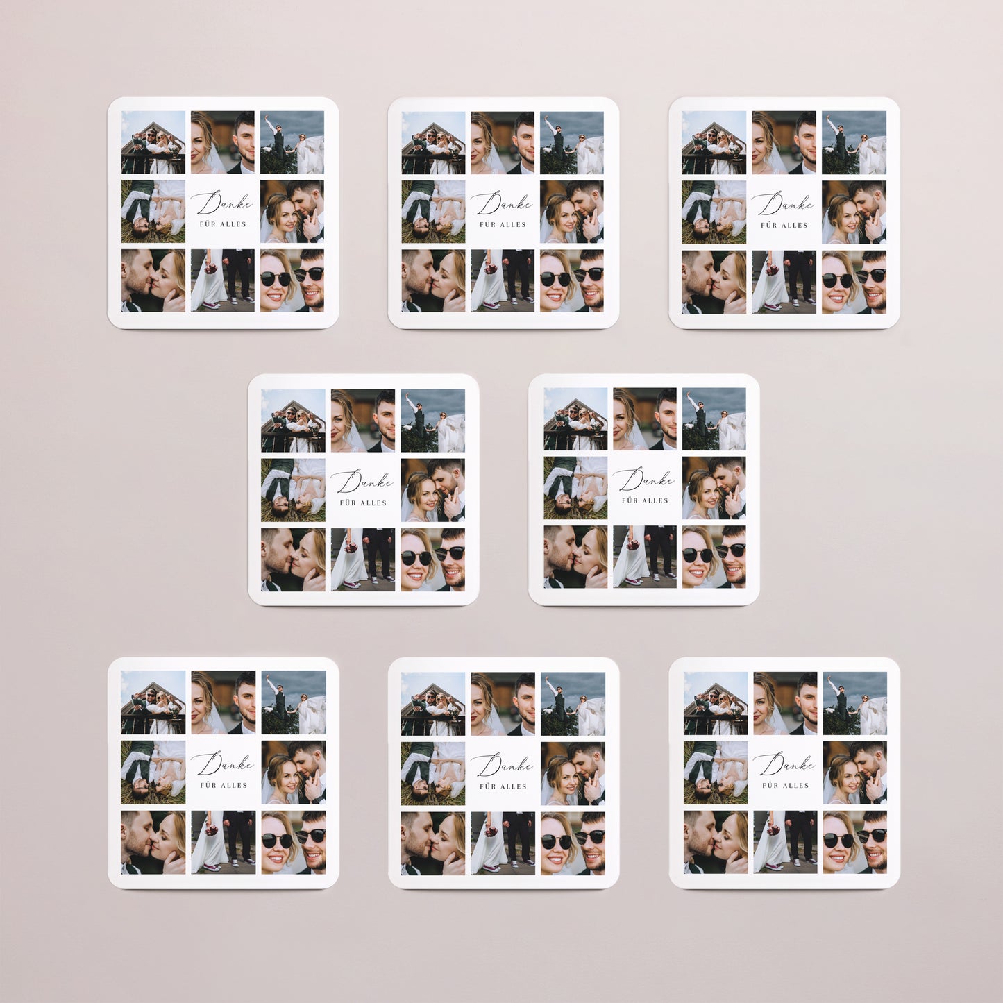 Dankeskarte Hochzeit Set von 8, magnetisch, quadratisch mit abgerundeten Ecken danke in Bildern foto N° 3