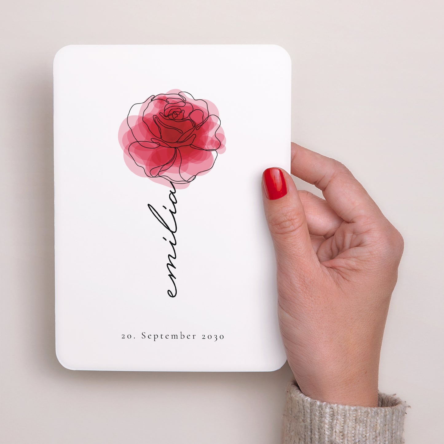 Geburtskarte Porträt, abgerundete Kanten Schöne Rose foto N° 2
