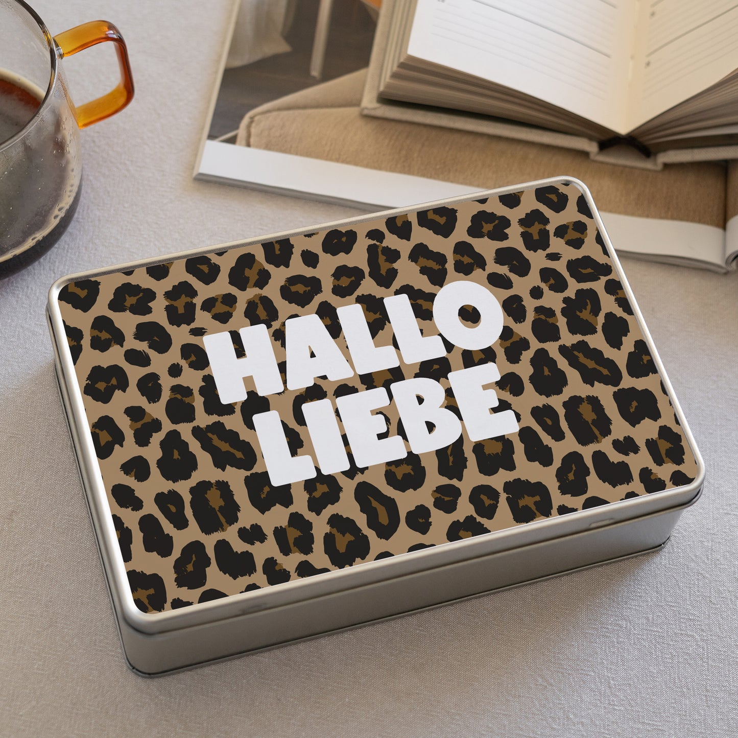 Metalldose Objekte rechteck, mit Schokolade gefüllt Hallo Liebes-Leopard foto N° 2