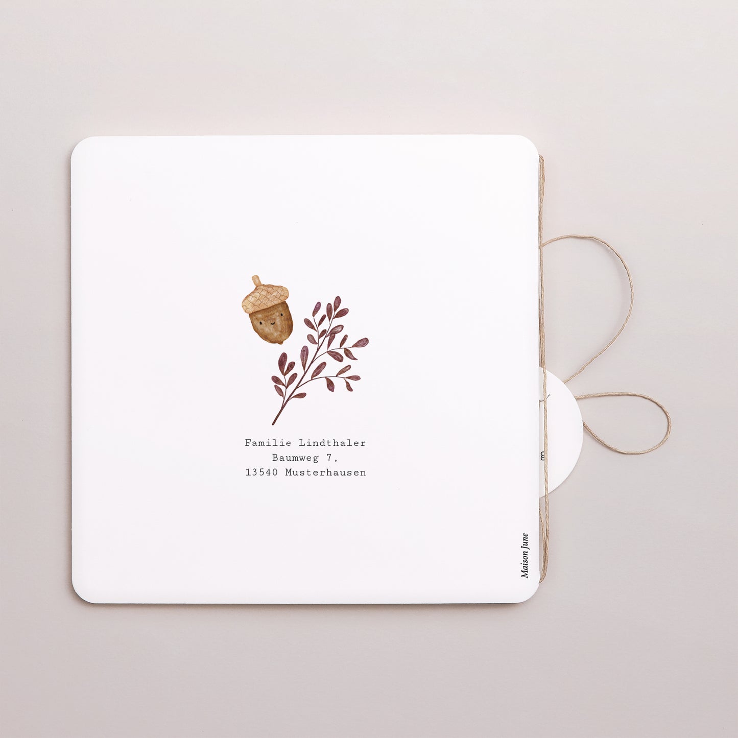 Geburtskarte Doppel-Quadrateinschlag, abgerundete Ecken, runde Etikette Red Fox foto N° 3