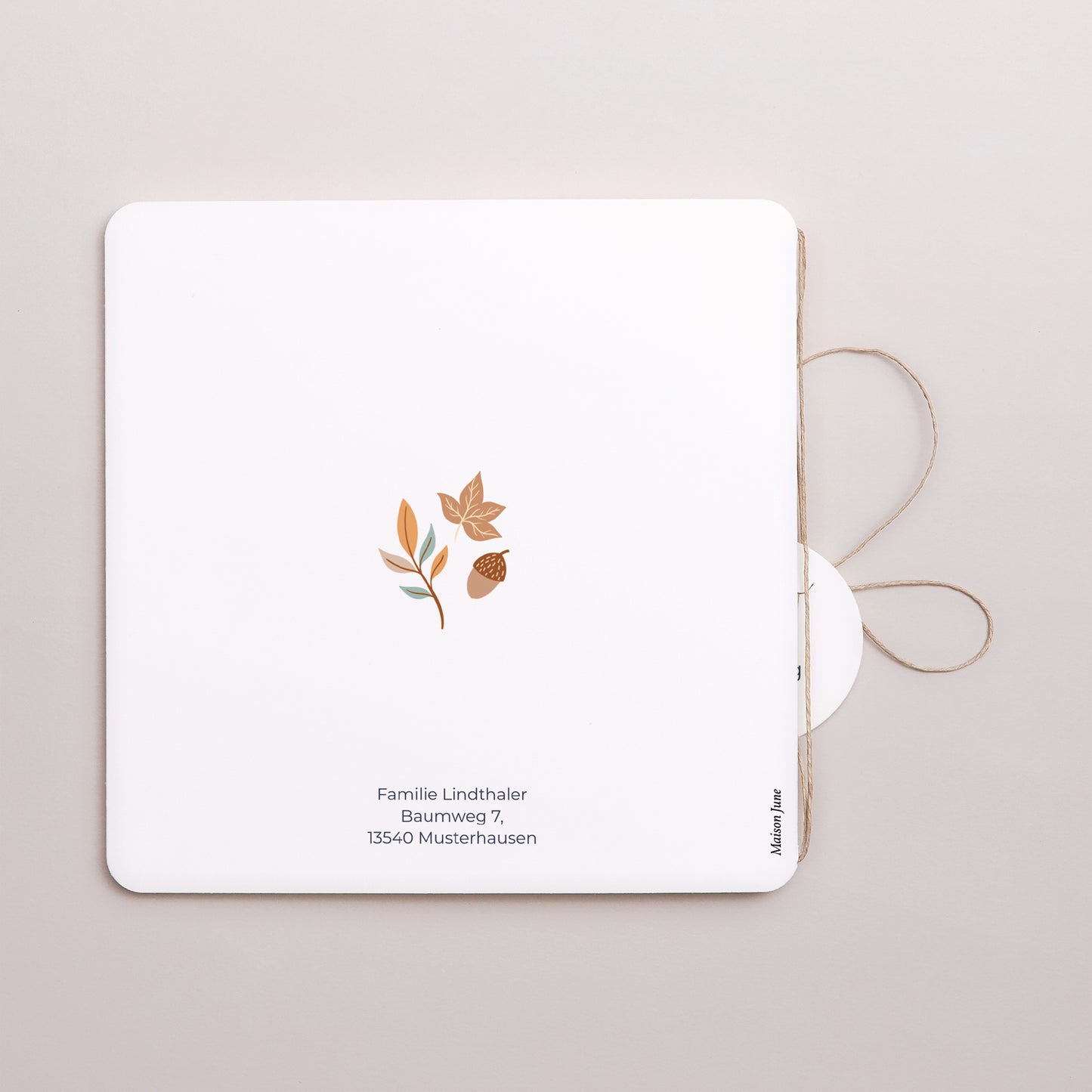 Geburtskarte Doppel-Quadrateinschlag, abgerundete Ecken, runde Etikette Herbstfreiheit foto N° 3