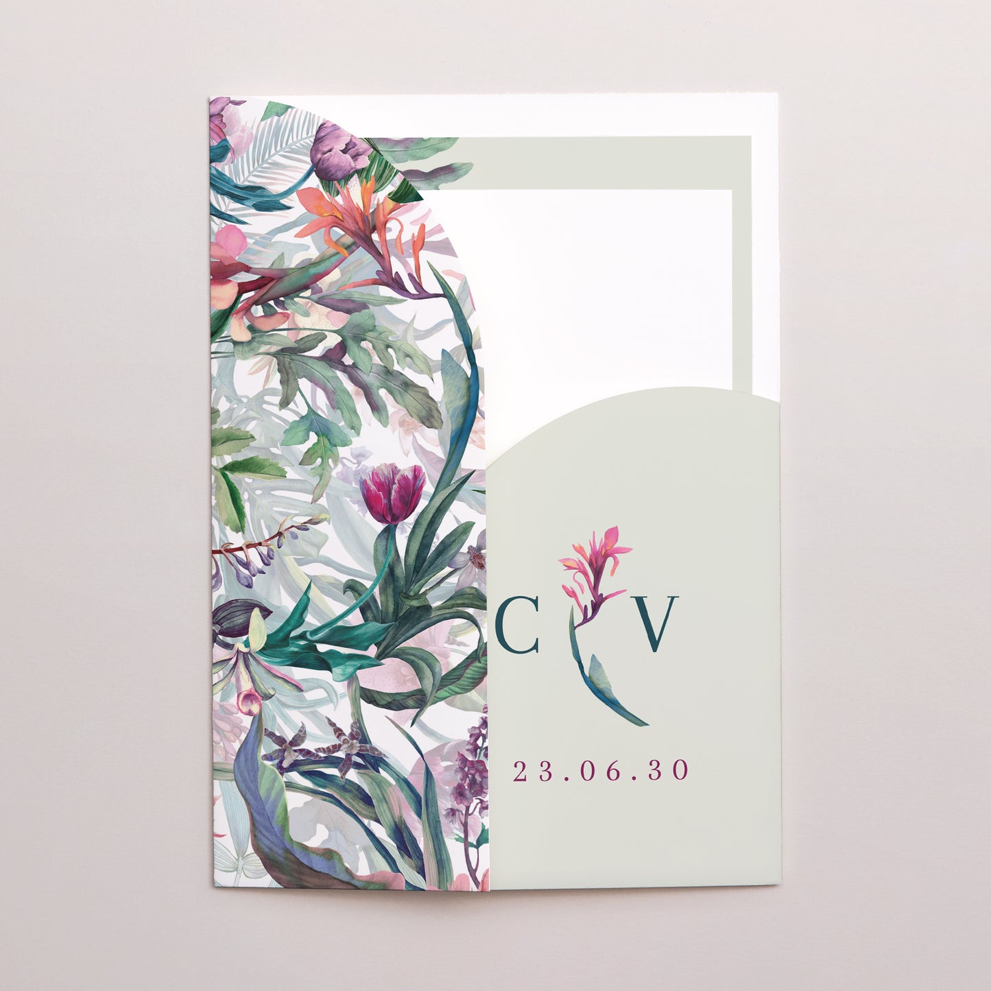 Hochzeitseinladung Hülle für 2 Karten Exotic flowers foto N° 2