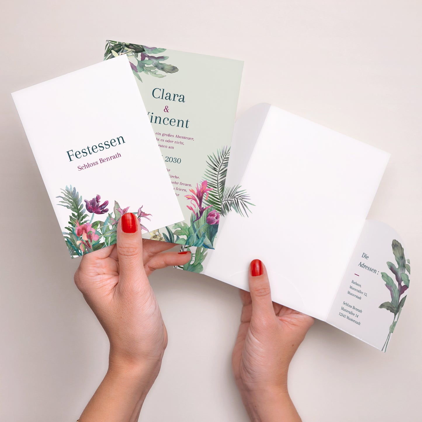Hochzeitseinladung Hülle für 2 Karten Exotic flowers foto N° 4