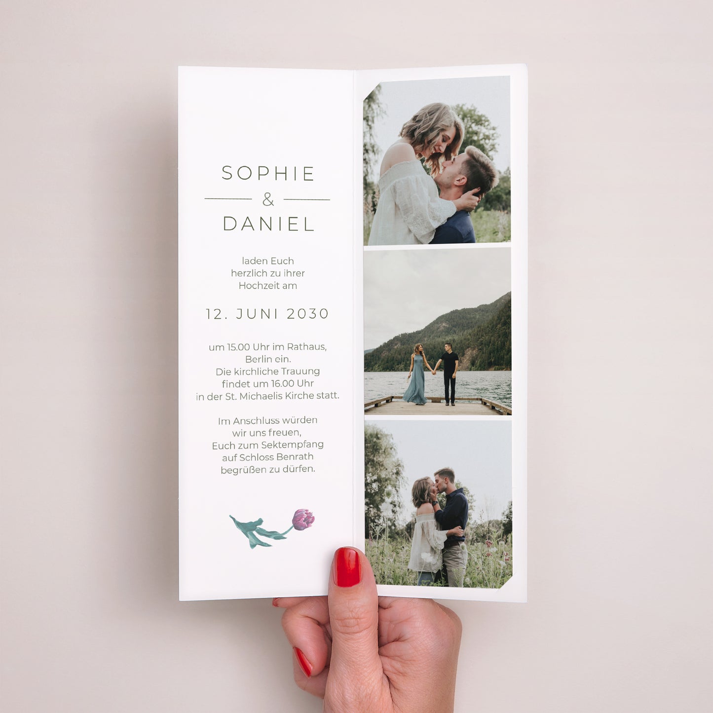 Hochzeitseinladung Fotoautomaten Lesezeichen Romantische Blumen foto N° 2