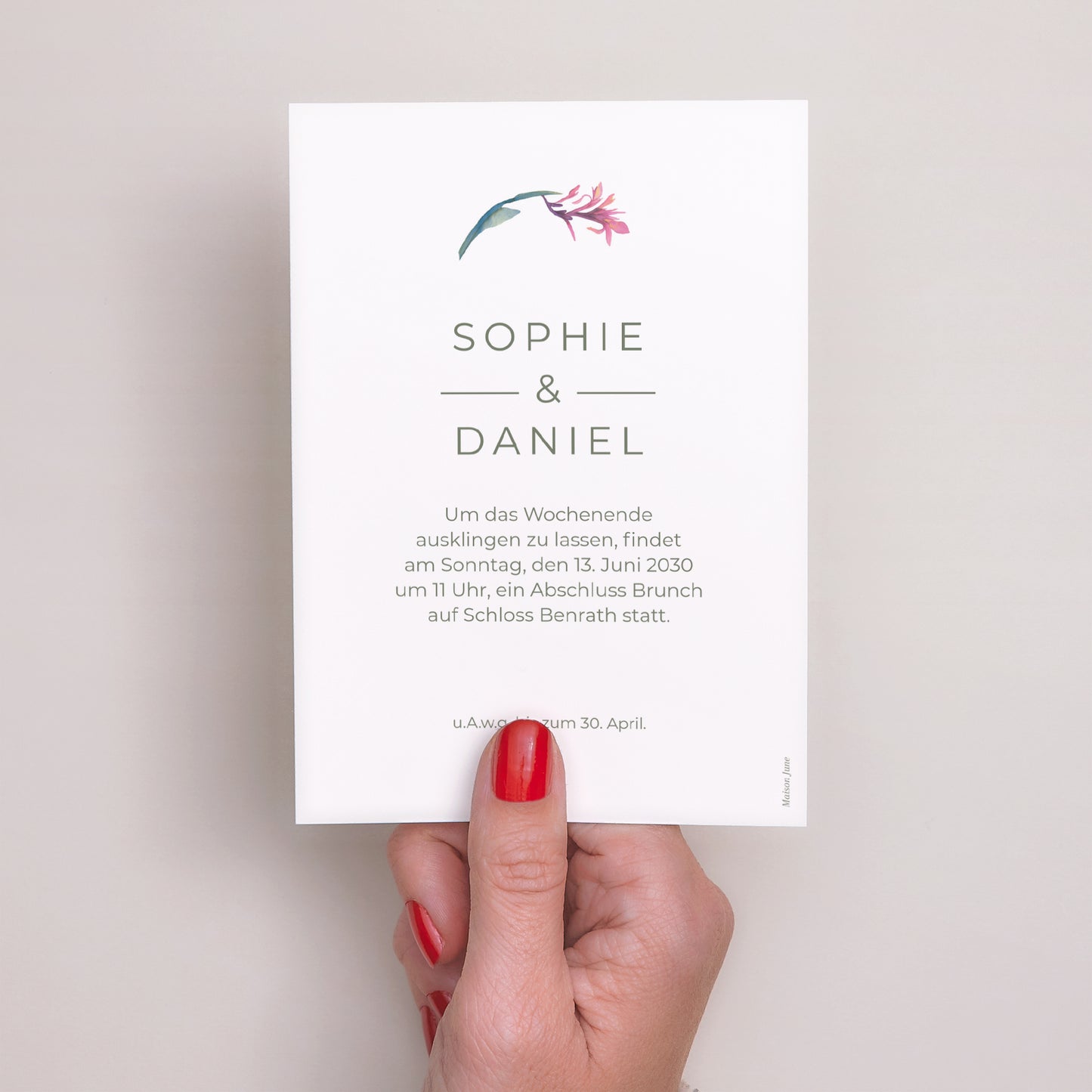 Einladungskarte Hochzeit Porträt Romantische Blumen foto N° 3