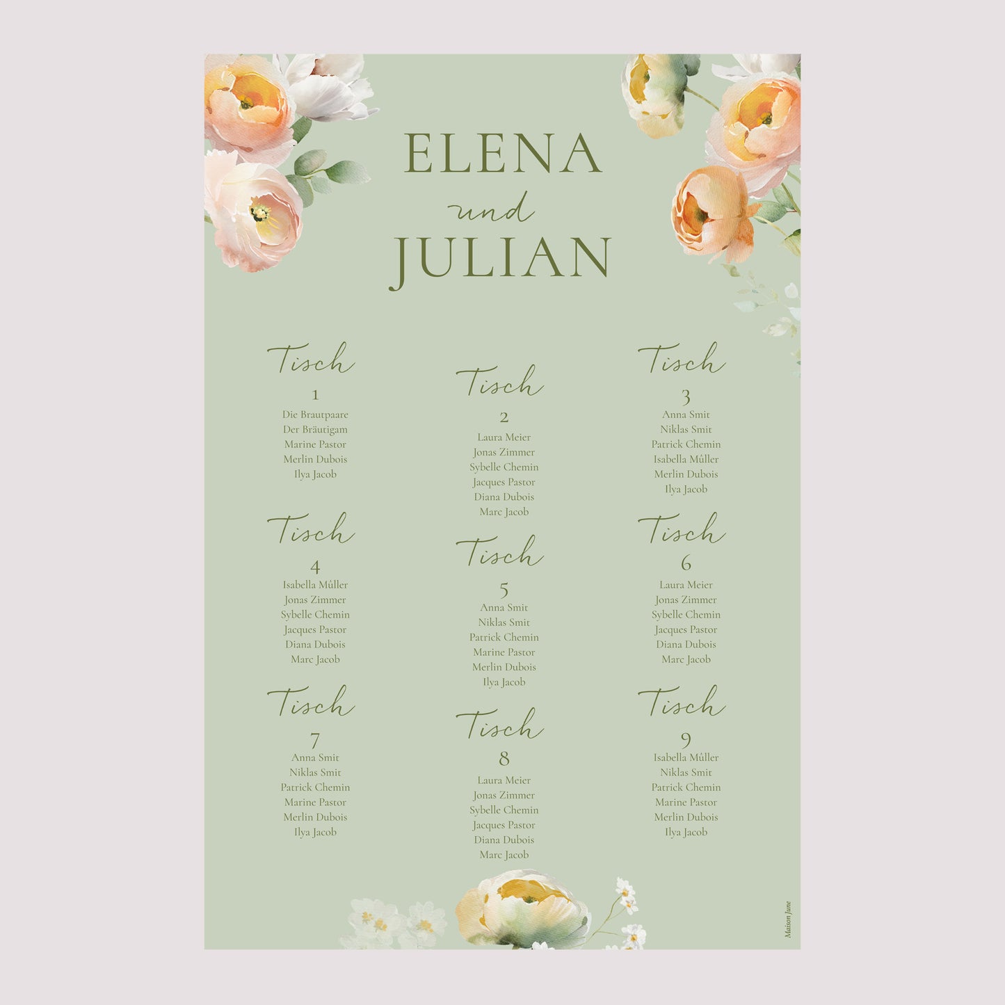 Sitzplan Hochzeit Porträt 60 x 90 cm Romantische Blumen foto N° 2