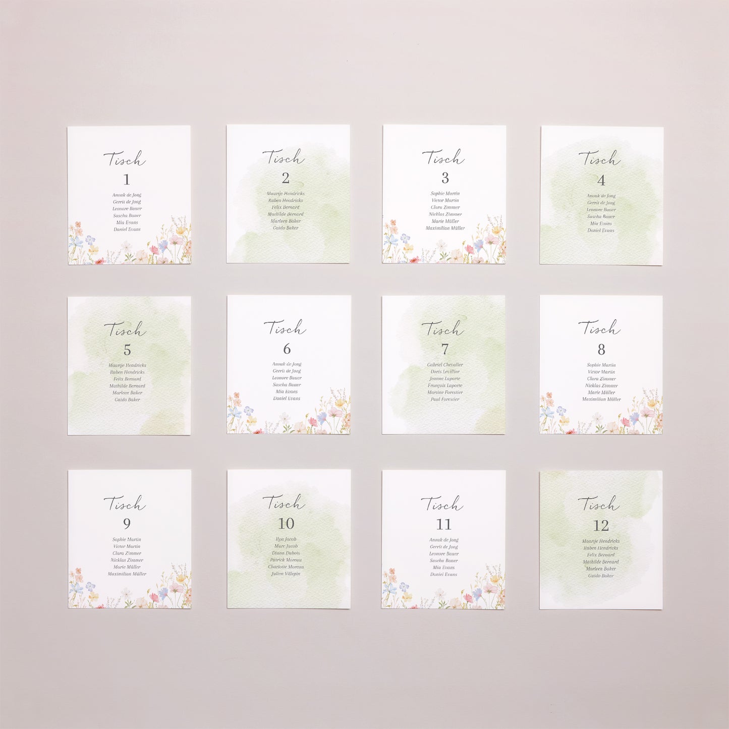 Sitzplan Hochzeit Pack von 12 Wildblumenkranz foto N° 1