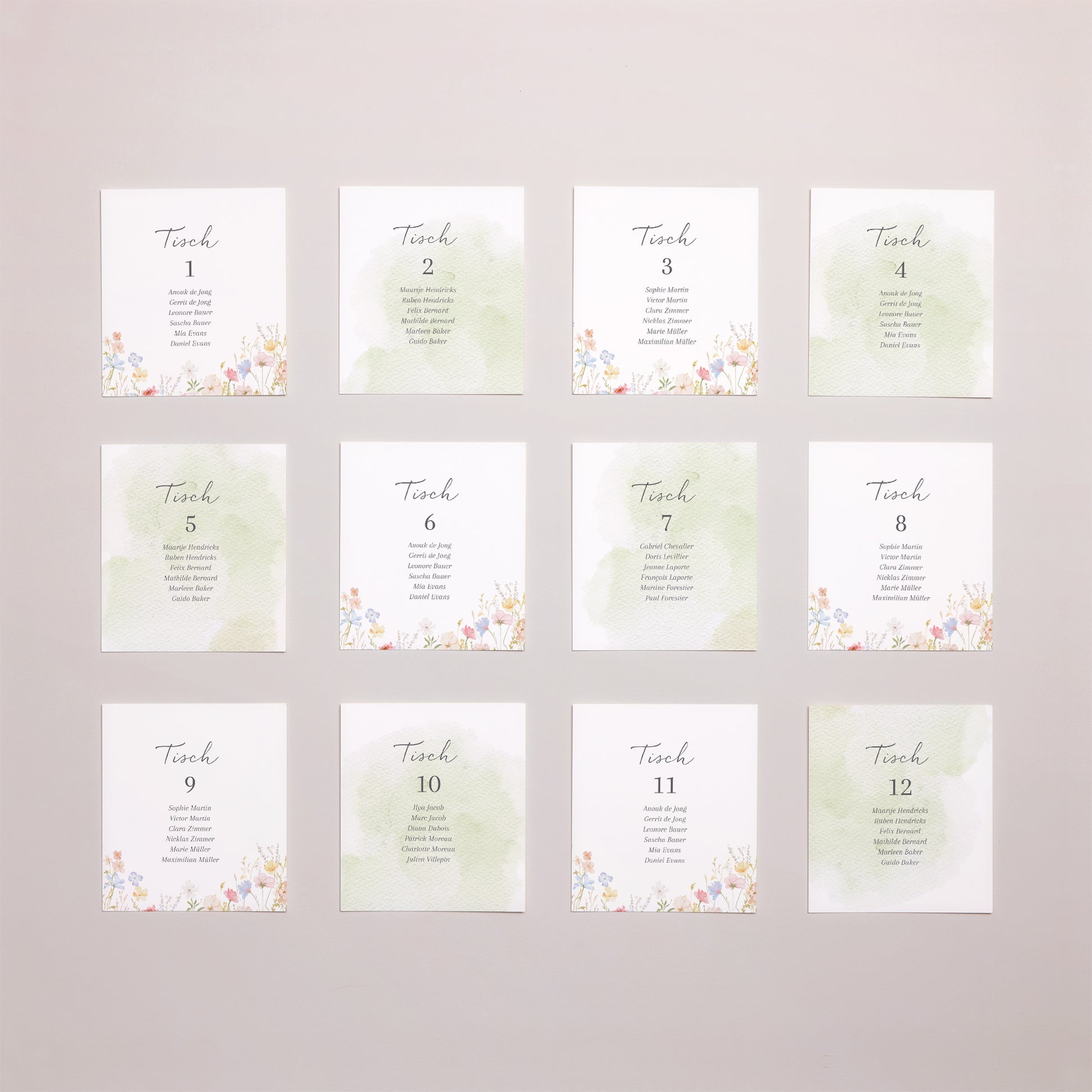 Sitzplan Hochzeit Pack von 12 Wildblumenkranz foto N° 1