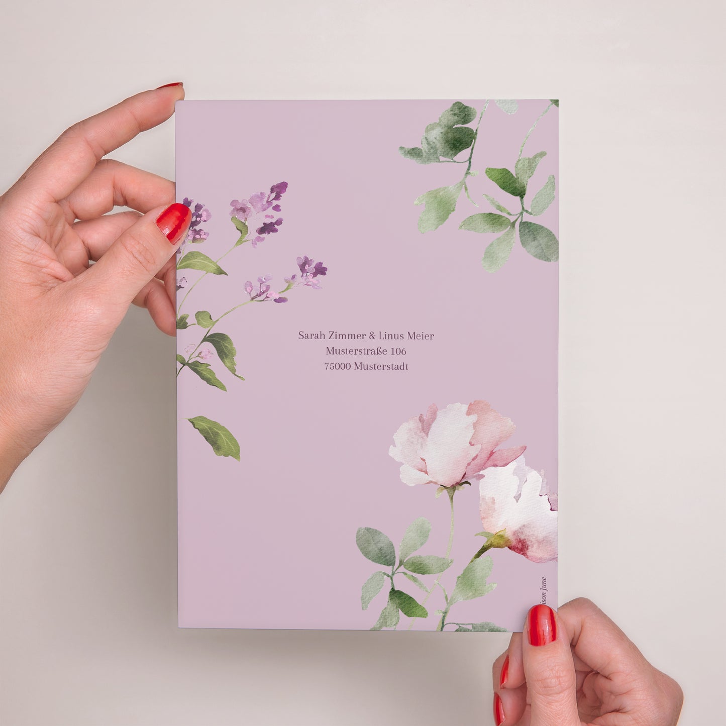 Hochzeitseinladung Porträt Romantic purple flowers foto N° 3
