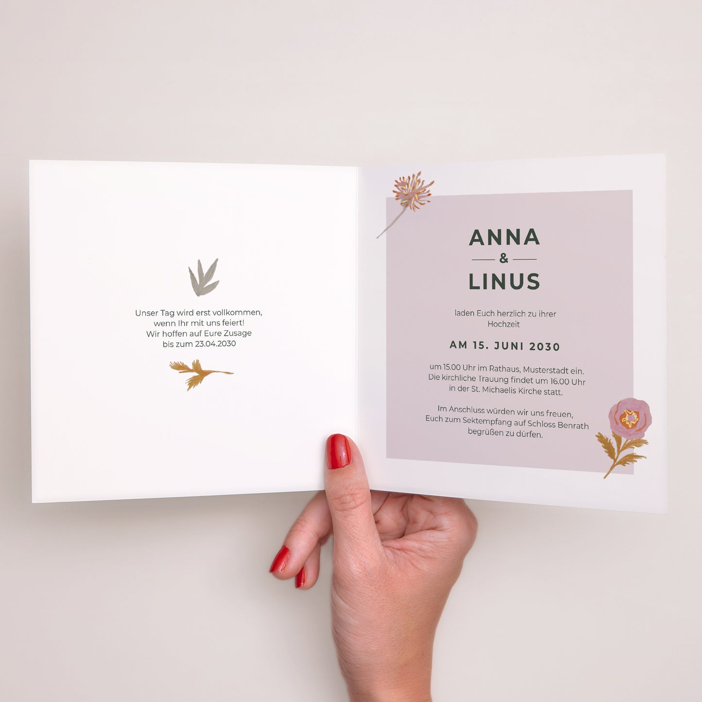 Hochzeitseinladung Doppelflügelfenster Rosa Blumen pop foto N° 2
