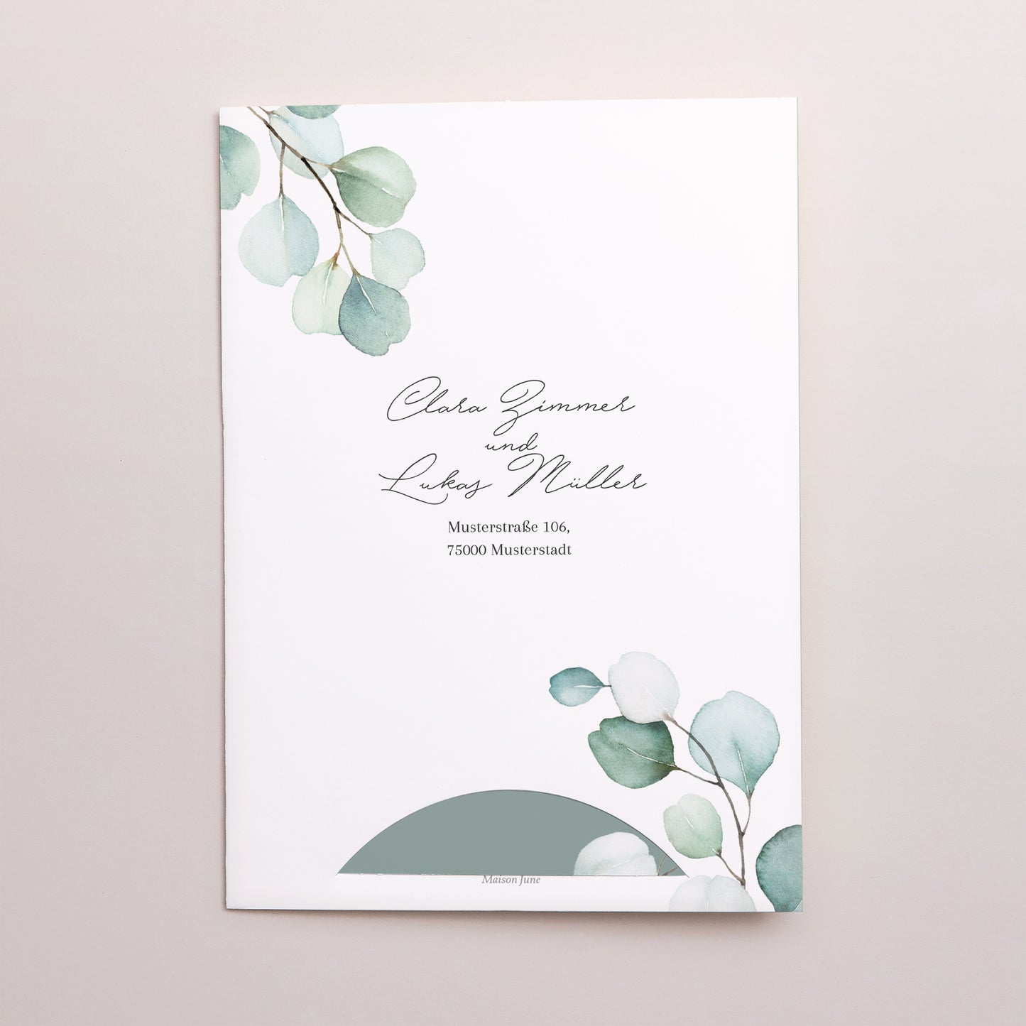 Hochzeitseinladung Hülle für 2 Karten Eukalyptusblätter foto N° 5