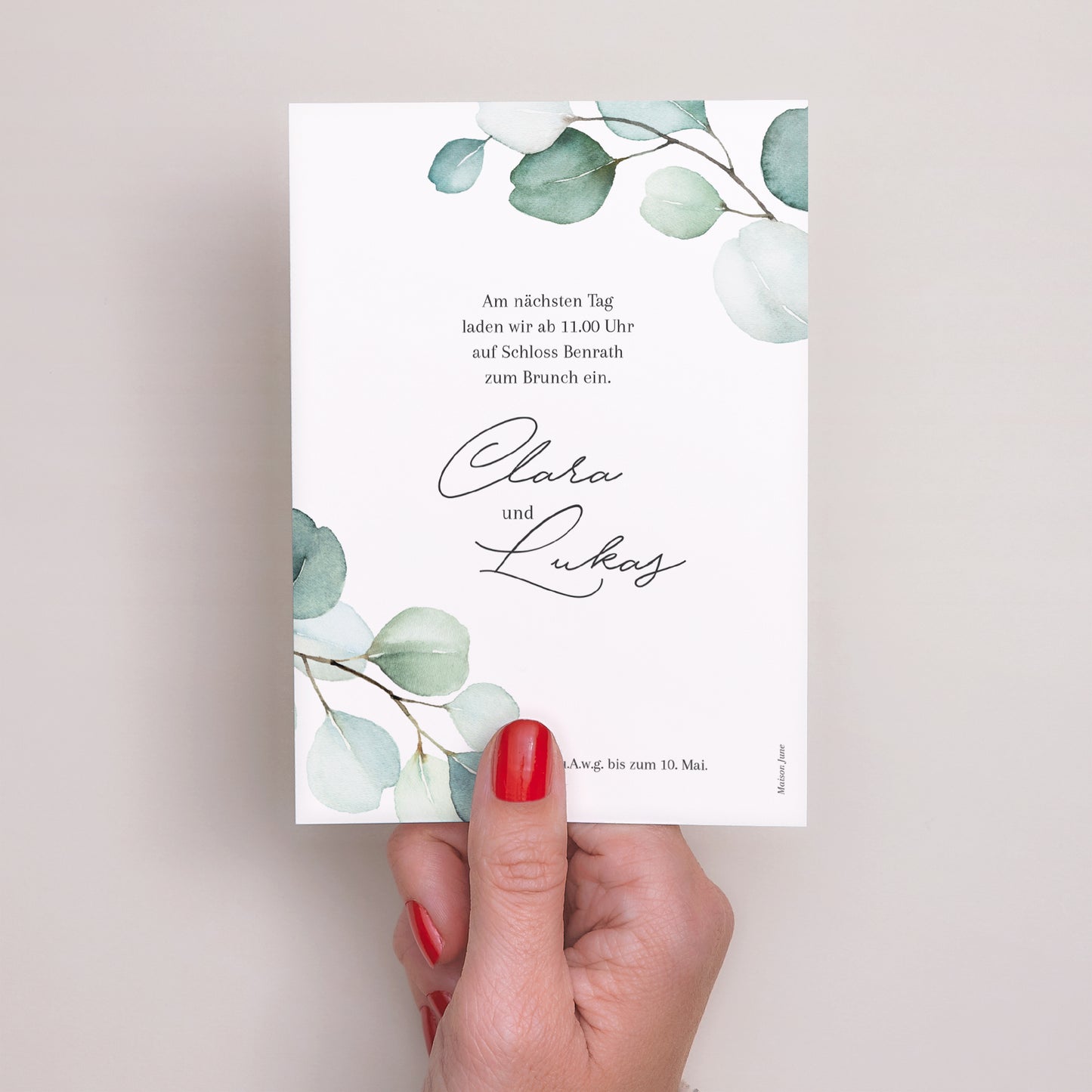 Einladungskarte Hochzeit Porträt Eukalyptusblätter foto N° 3