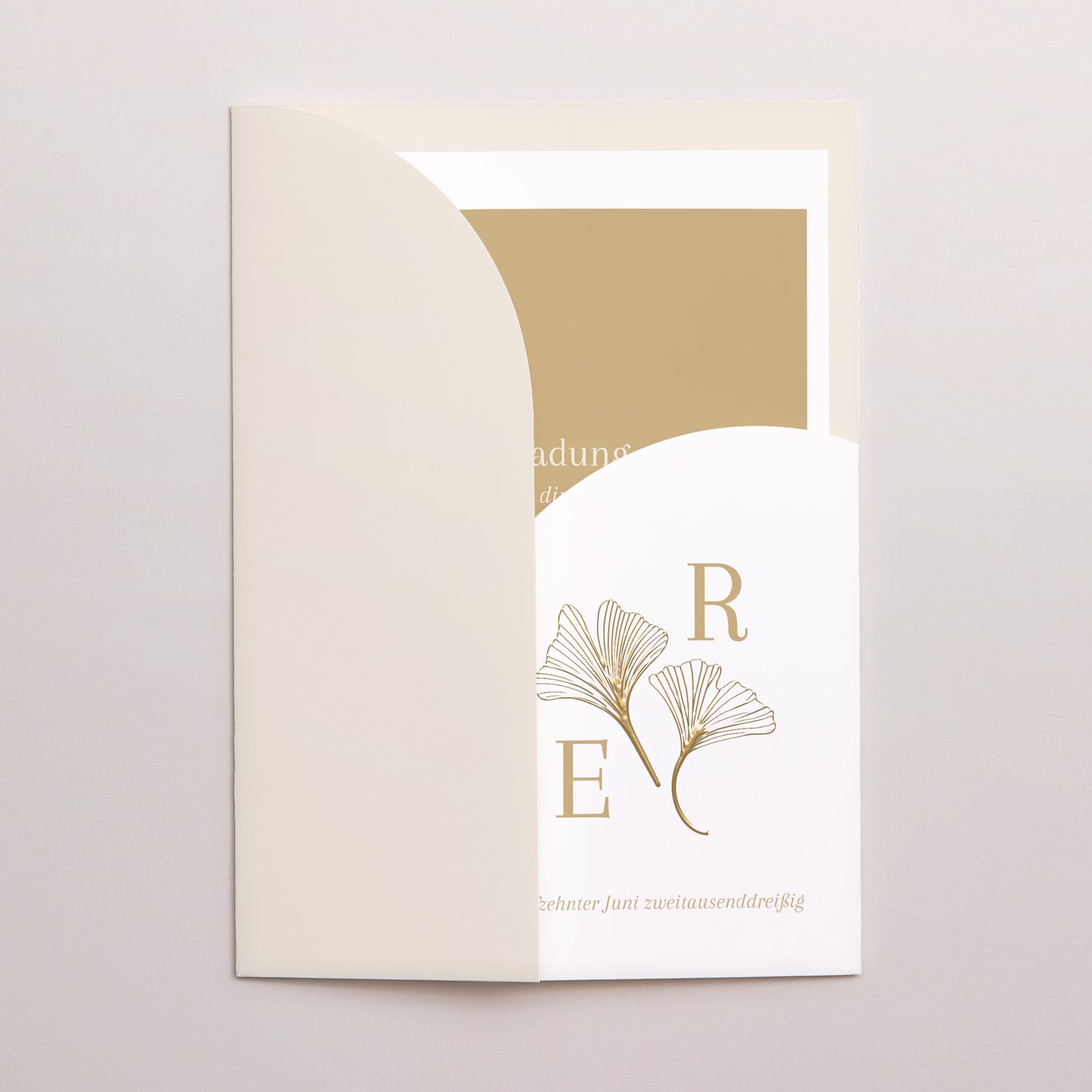 Hochzeitseinladung Hülle für 2 Karten Ginkgo biloba golden foto N° 2