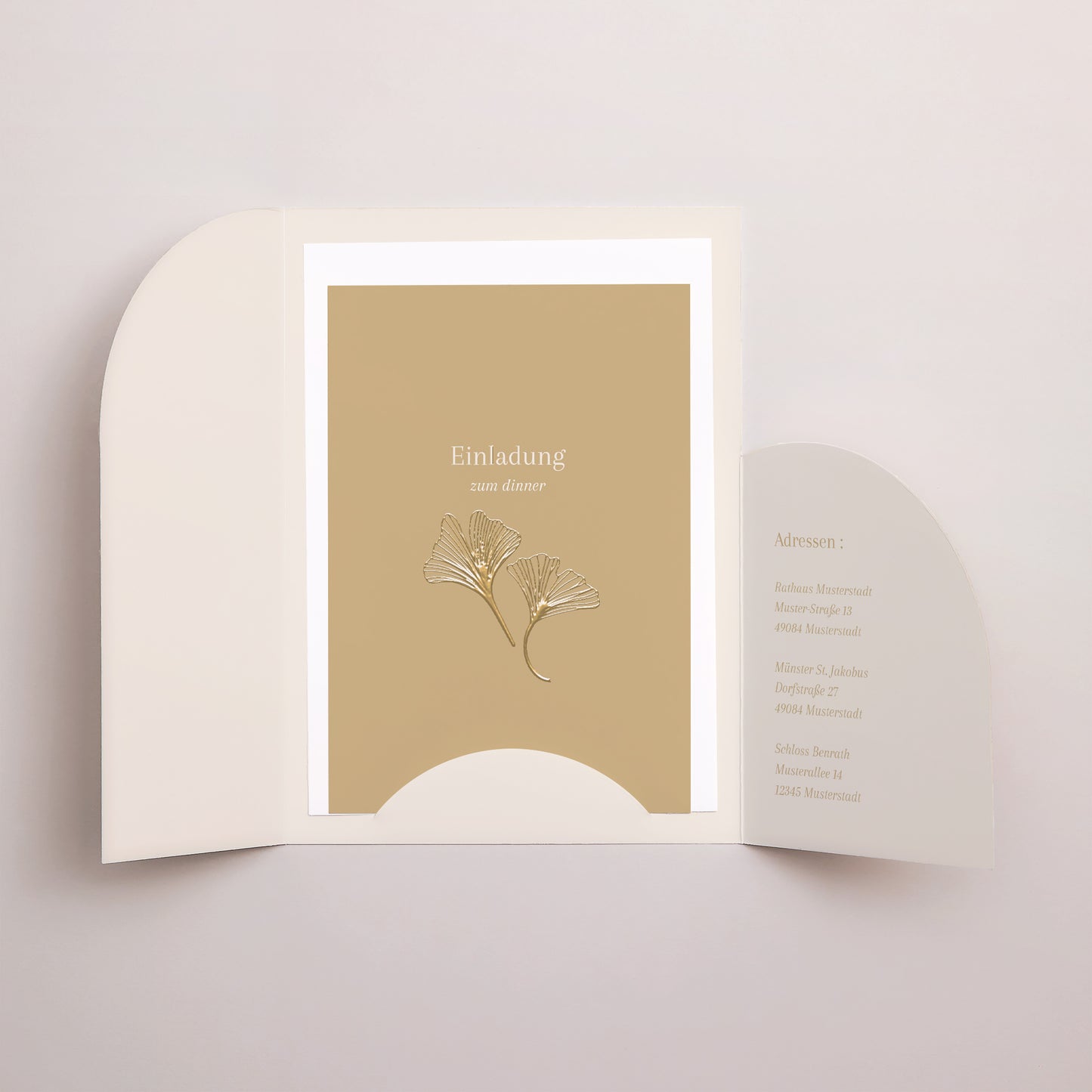 Hochzeitseinladung Hülle für 2 Karten Ginkgo biloba golden foto N° 3