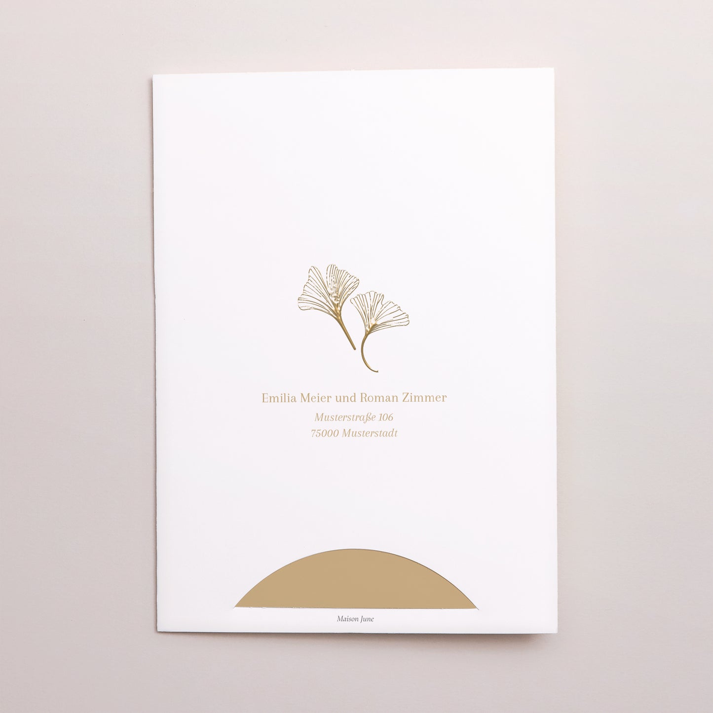 Hochzeitseinladung Hülle für 2 Karten Ginkgo biloba golden foto N° 5