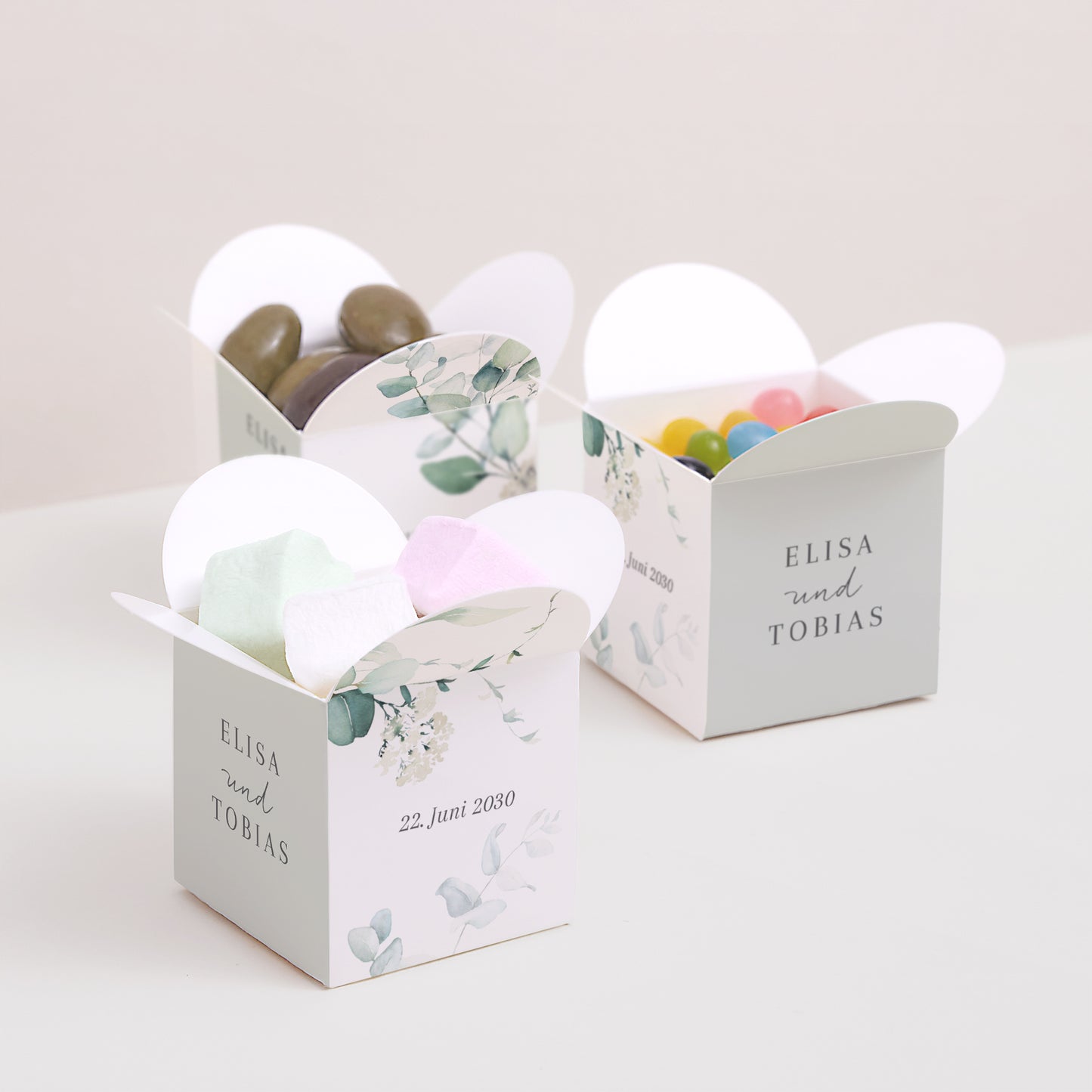 Geschenkbox Hochzeit Schmetterlingsöffnung Eukalyptus Aquarell foto N° 3