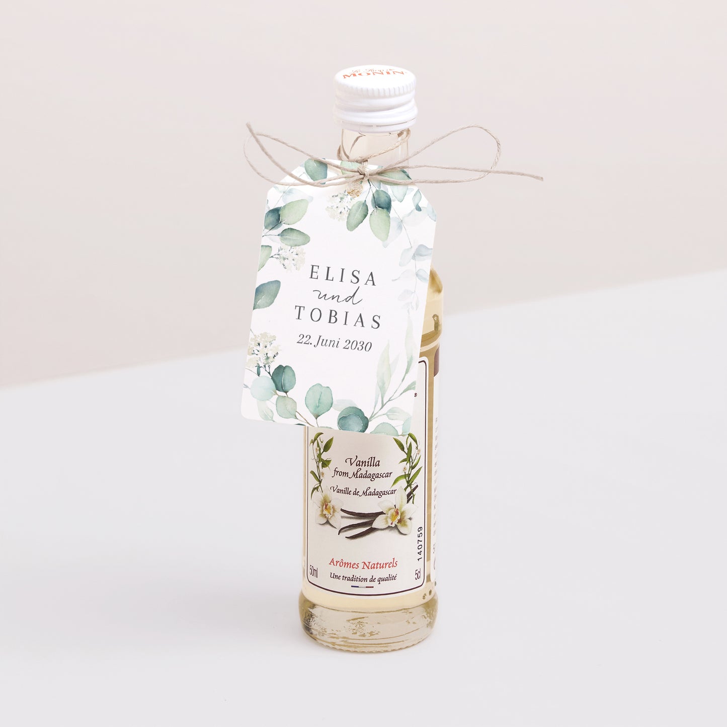 Vorgelochtes Etikett Hochzeit Fähnchen Eukalyptus Aquarell foto N° 3