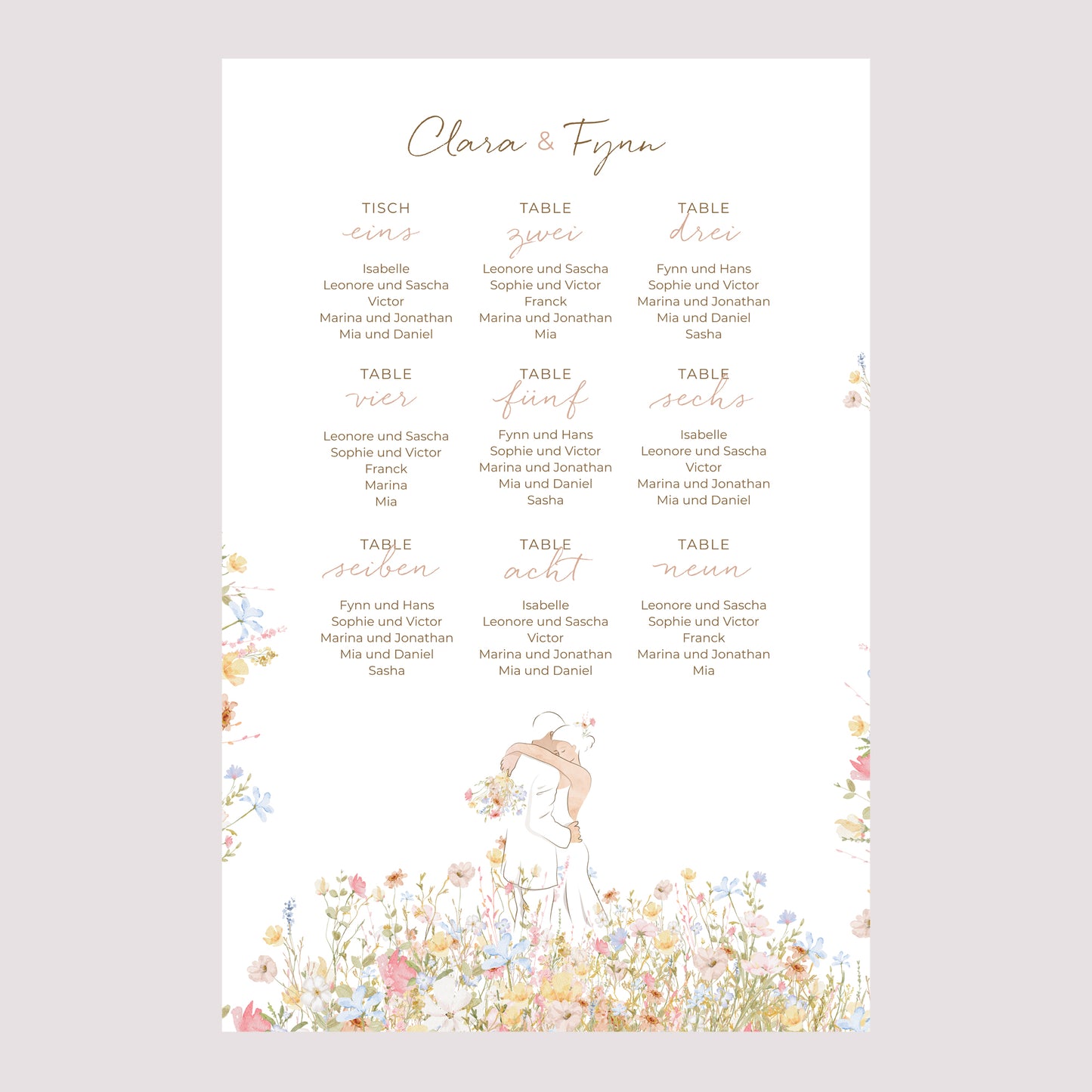 Sitzplan Hochzeit Porträt 60 x 90 cm Liebeselend foto N° 2