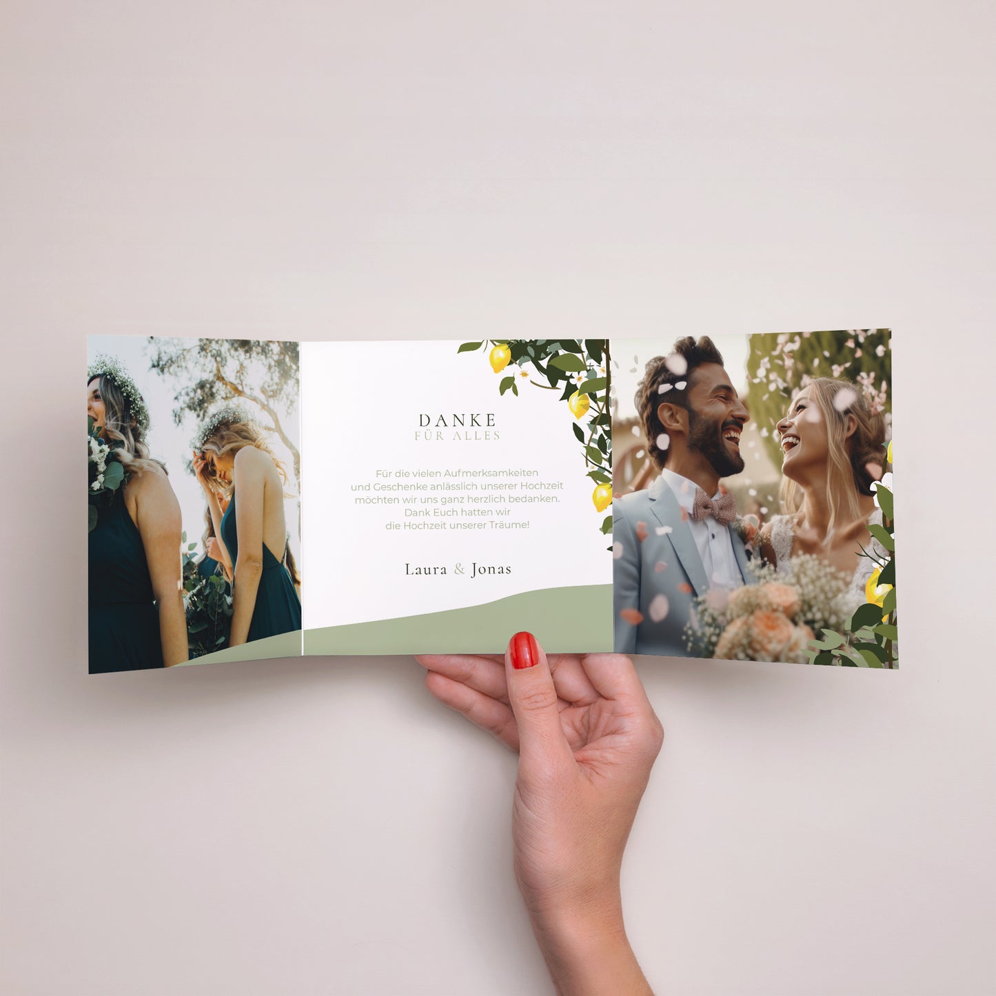 Dankeskarte Hochzeit Asymmetrisches Triptychon Unter den Zitronenbäumen foto N° 2