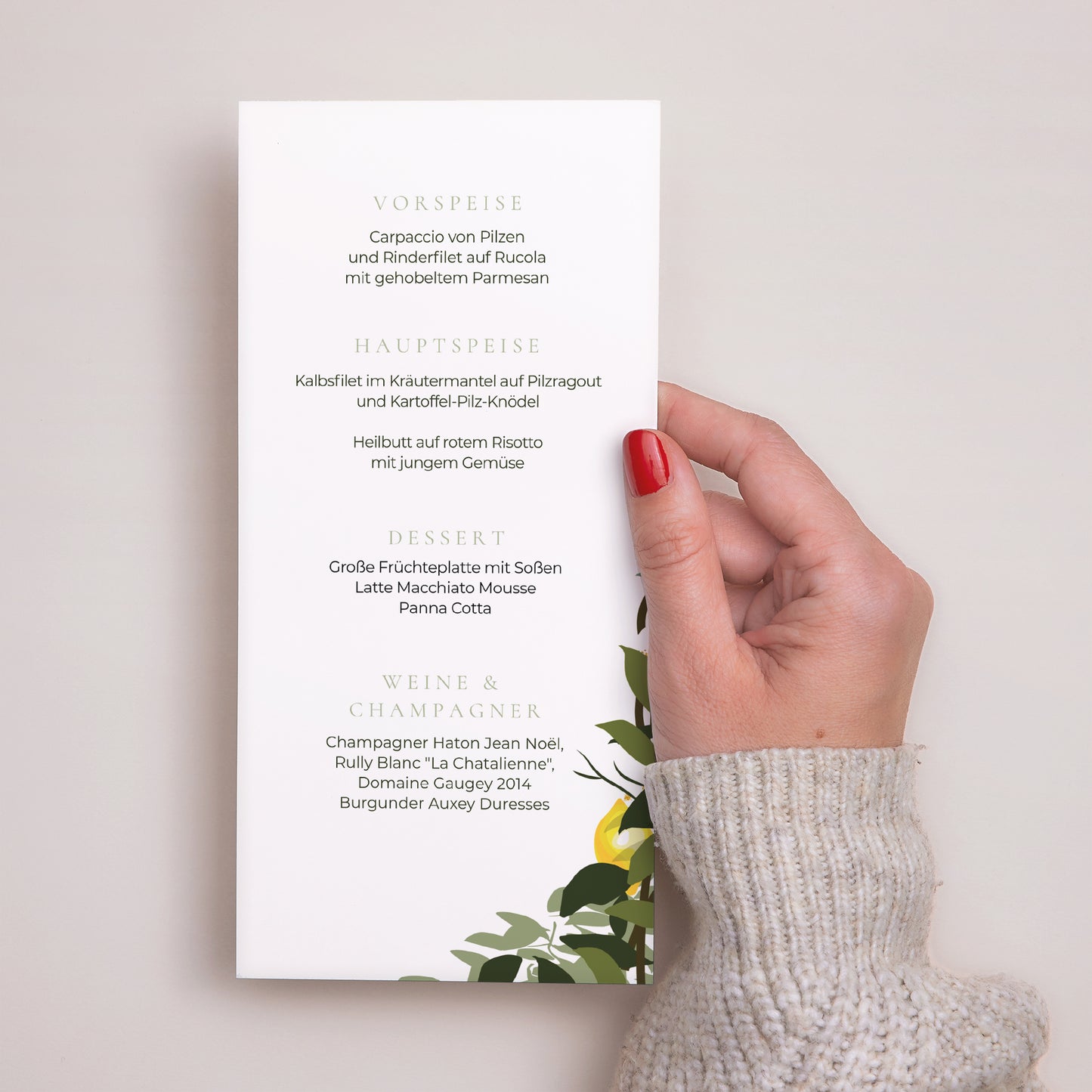 Menükarte Hochzeit Panoramatisches Porträt Unter den Zitronenbäumen foto N° 3