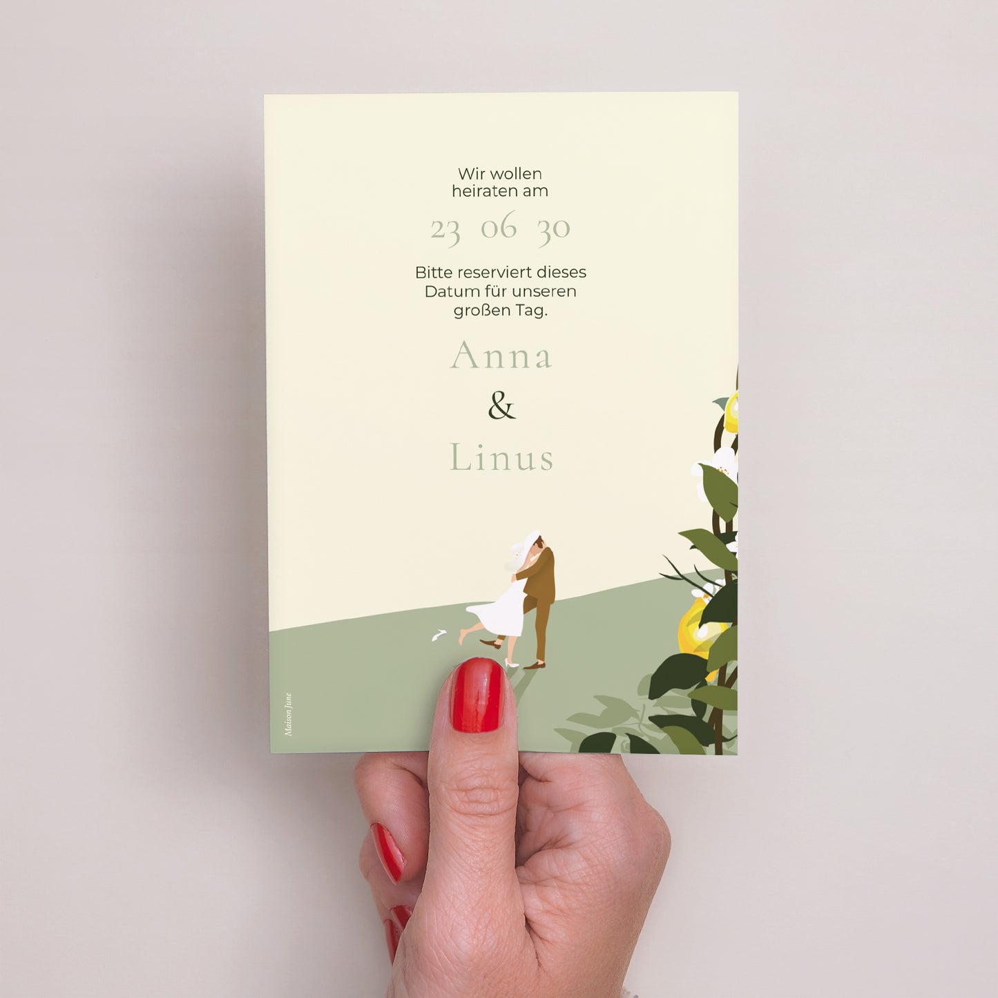 Save the date Karte Hochzeit Porträt Unter den Zitronenbäumen foto N° 3